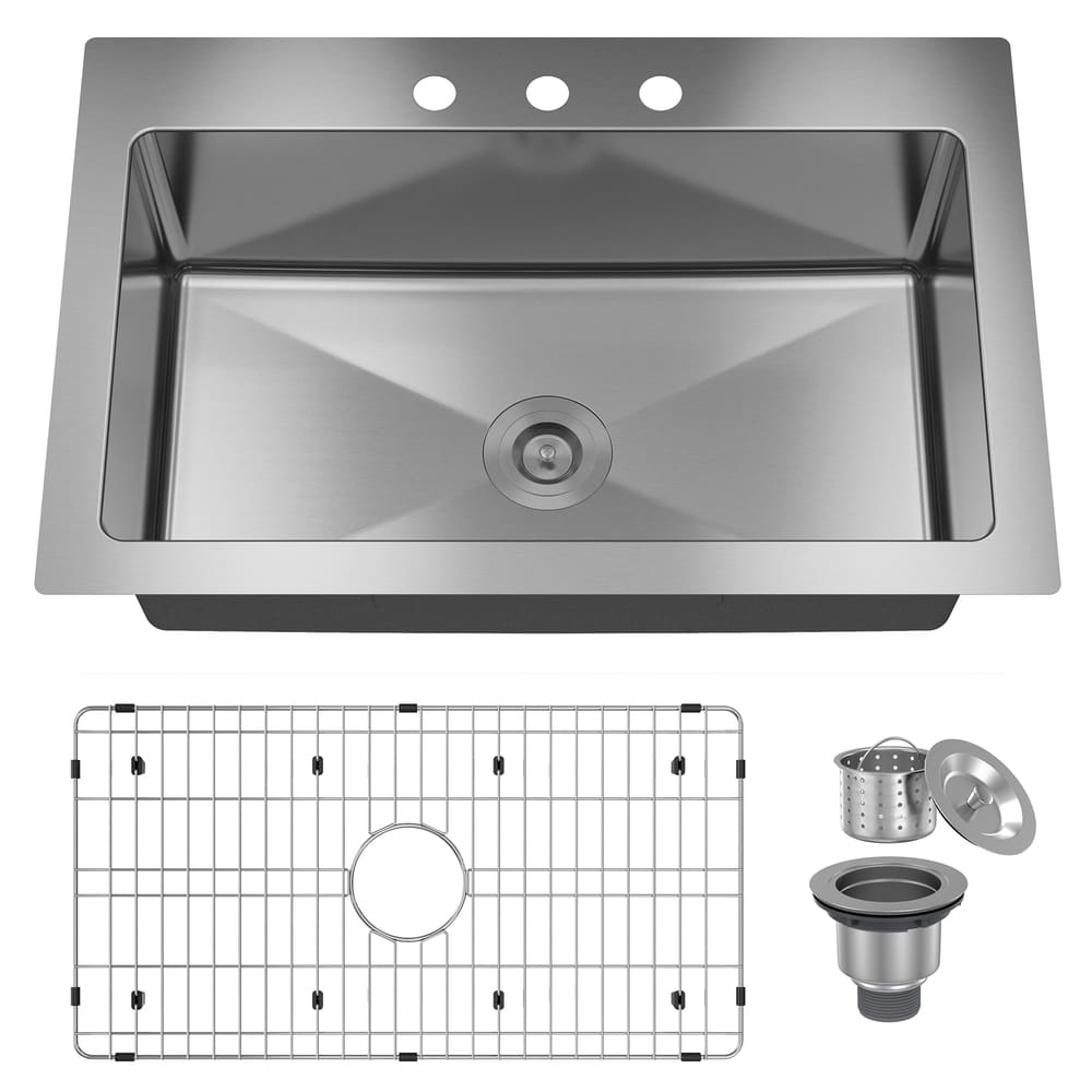 [Copy]33inch 3-Hole Single Bowl Stainless Steel Drop-in Workstation Kitchen Sink with Accessories