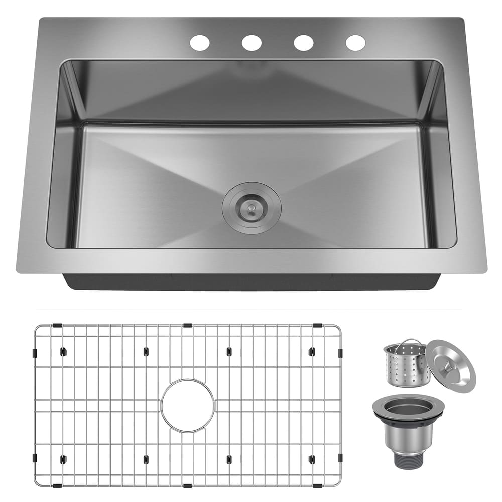 [Copy]33inch 3-Hole Single Bowl Stainless Steel Drop-in Workstation Kitchen Sink with Accessories