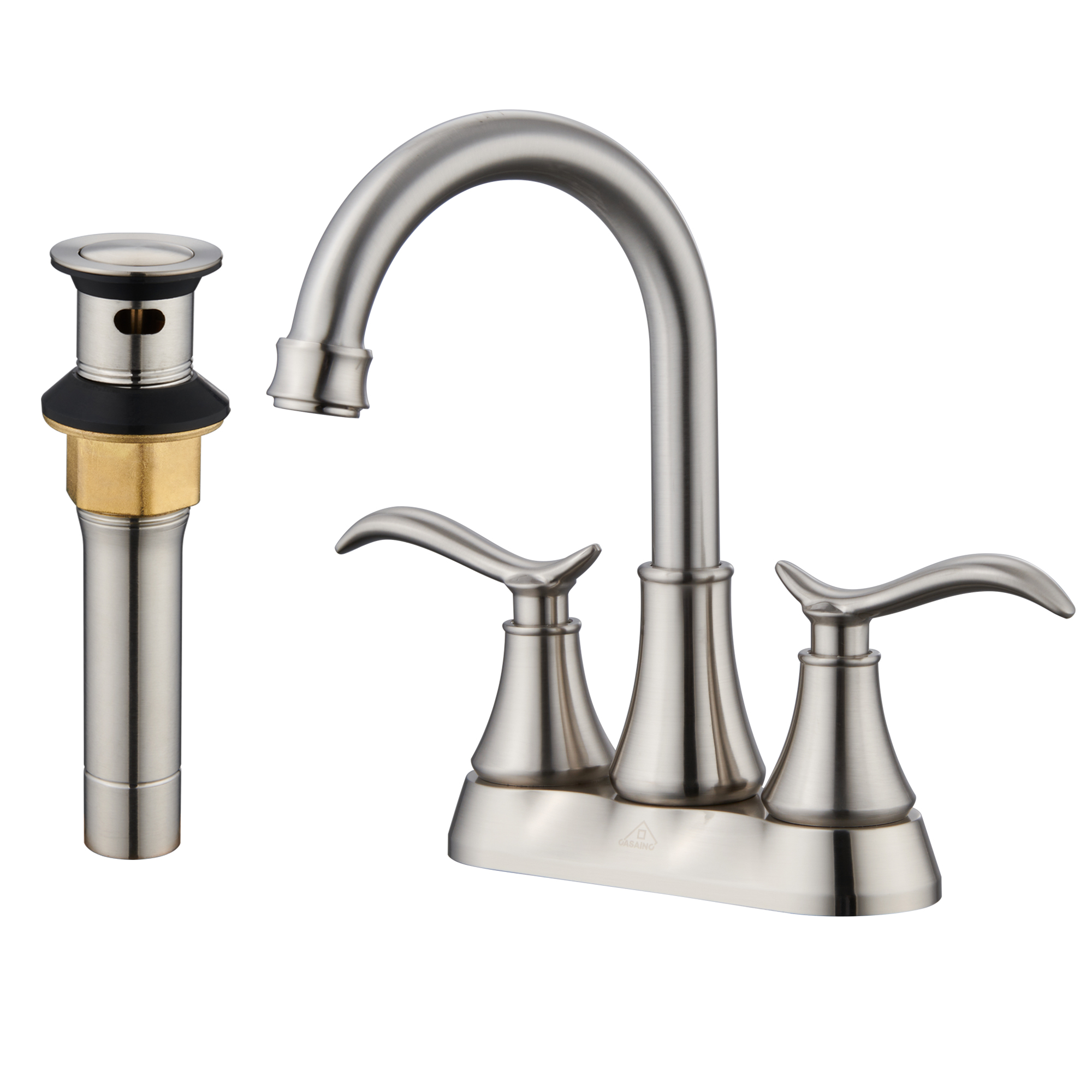 Casainc 2-Handle Centerset Bathroom Faucet for Bathroom Sink Vanity Faucet 360° Swivel Spout copper tones nickel tones