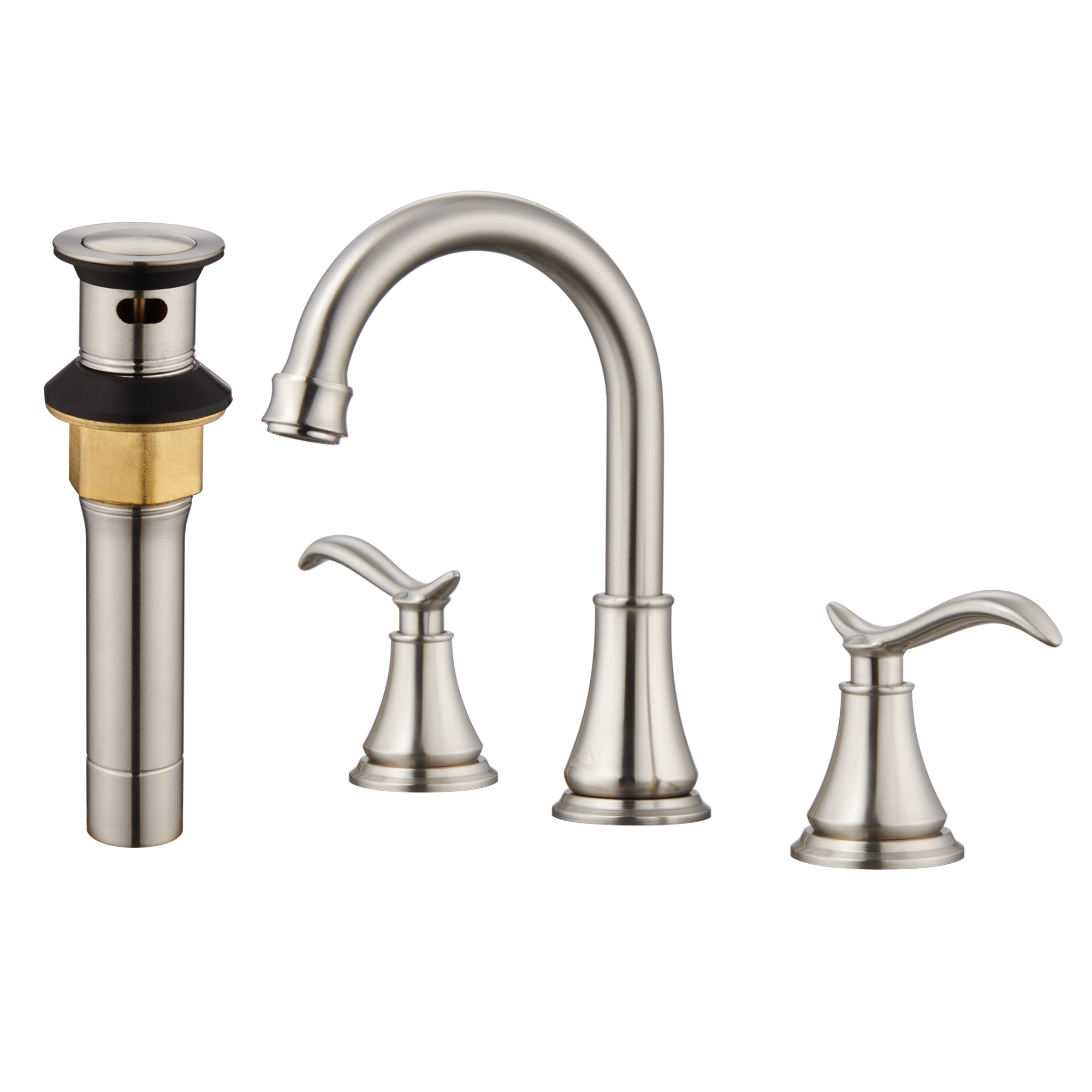 Brushed Brass Bathroom Faucet 3 Hole with Pop Up Drain (with Over Flow) and  Supply Hose, Stainless Steel 8 in Widespread Gold Bathroom Sink Faucet