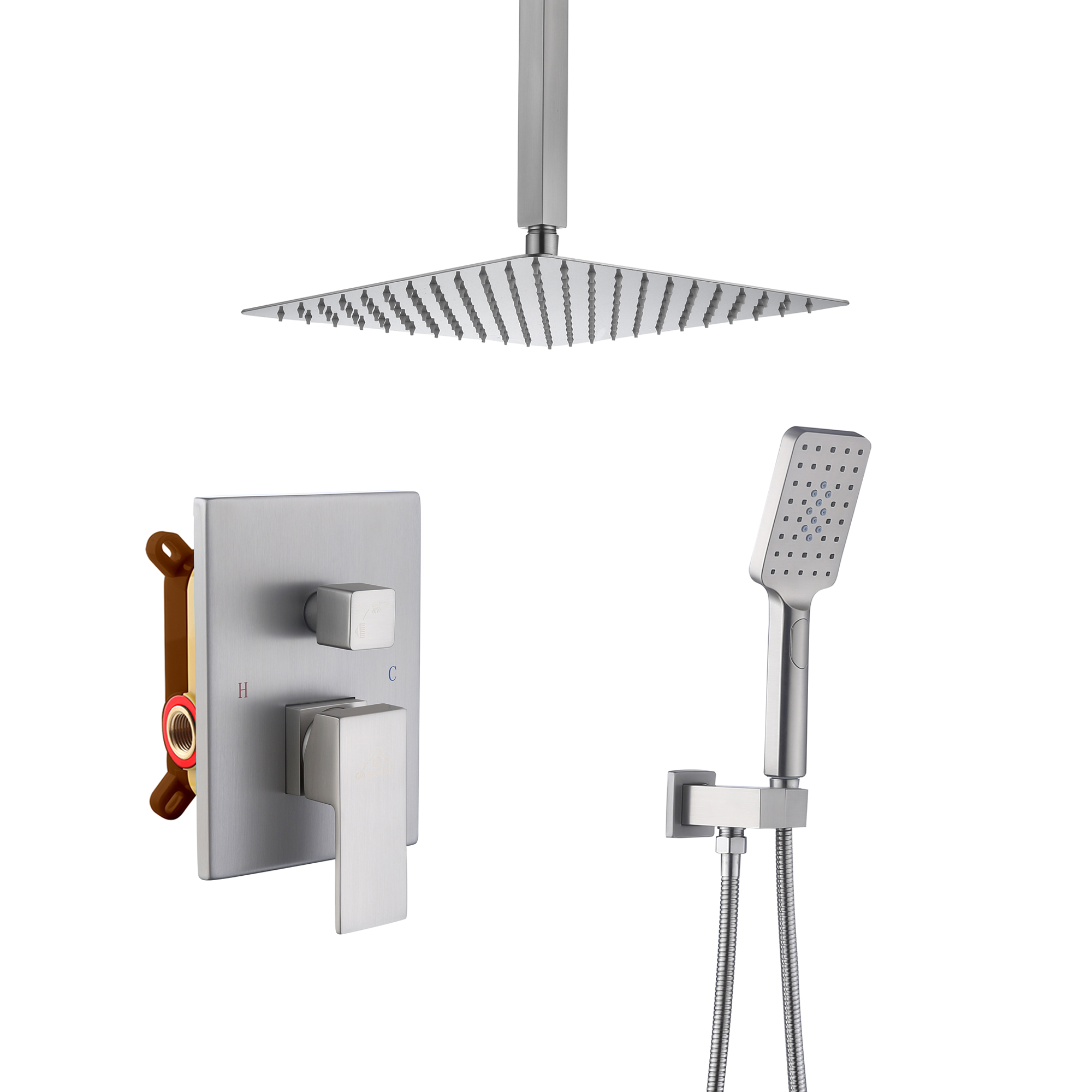 10" Square Ceiling Mounted Rain Shower System with Hand Shower