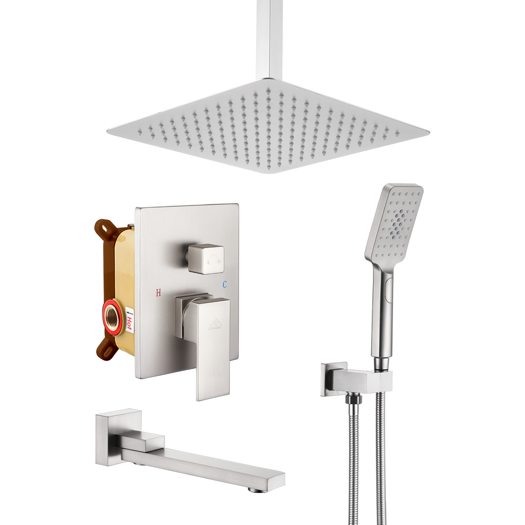 10 in./12 in. Ceiling Mount Shower System with Hand Shower & Tub Spout