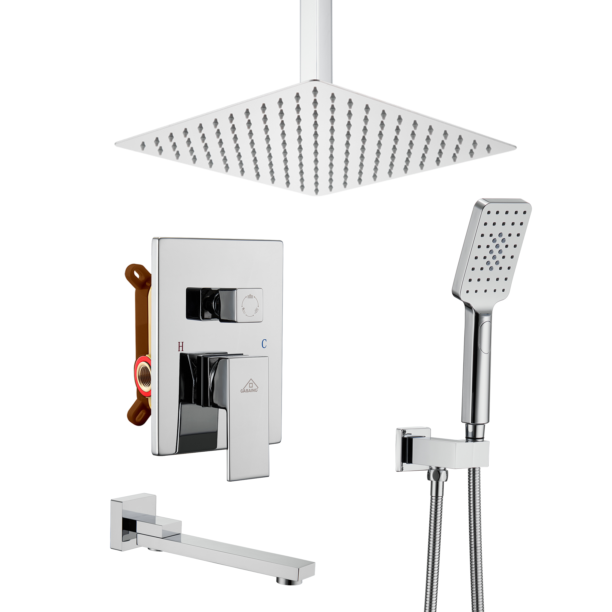 10 in./12 in. Ceiling Mount Shower System with Hand Shower & Tub Spout