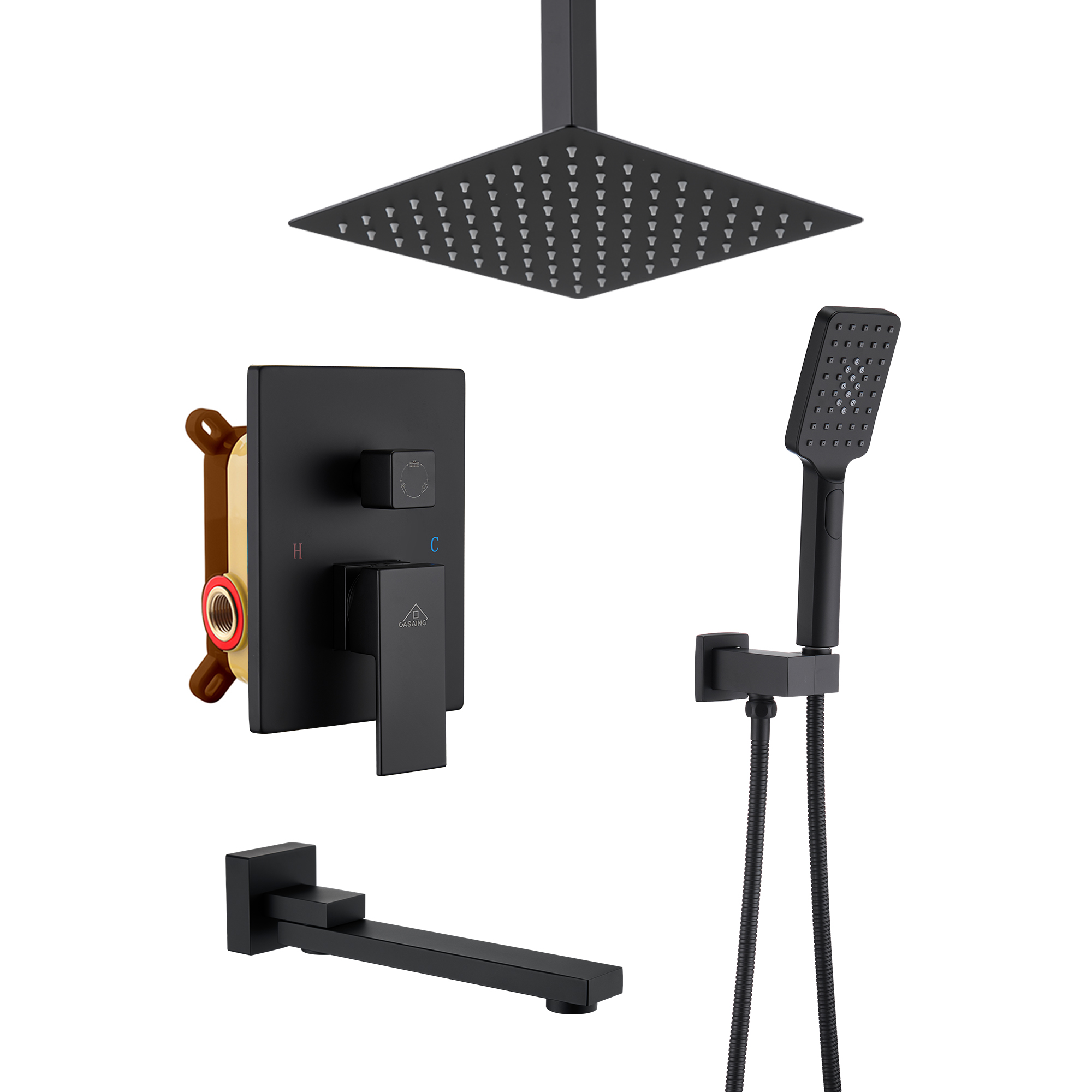 10 in./12 in. Ceiling Mount Shower System with Hand Shower & Tub Spout