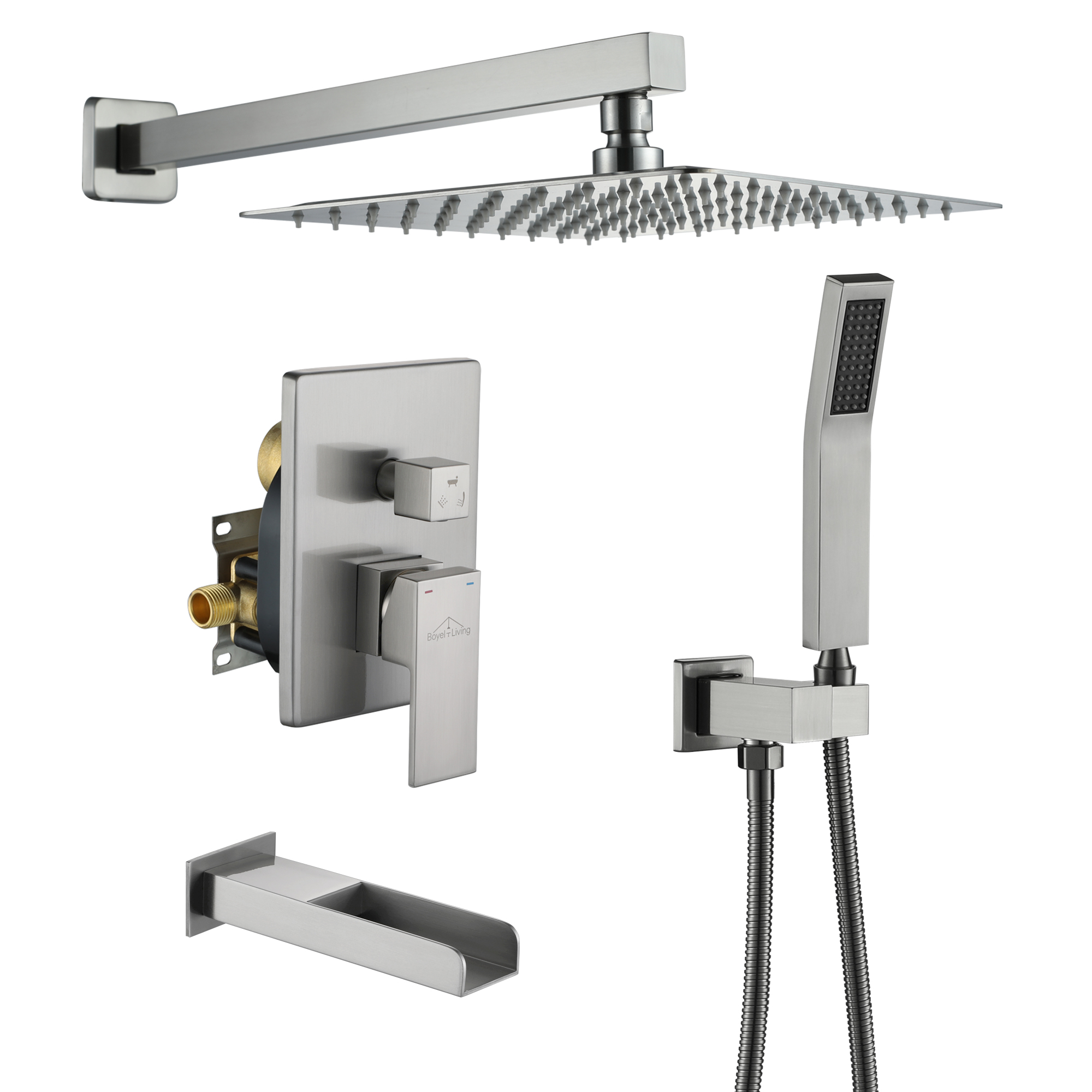 10-inch/12-inch Wall Mounted Rain Shower System with Handheld & Tub Filler