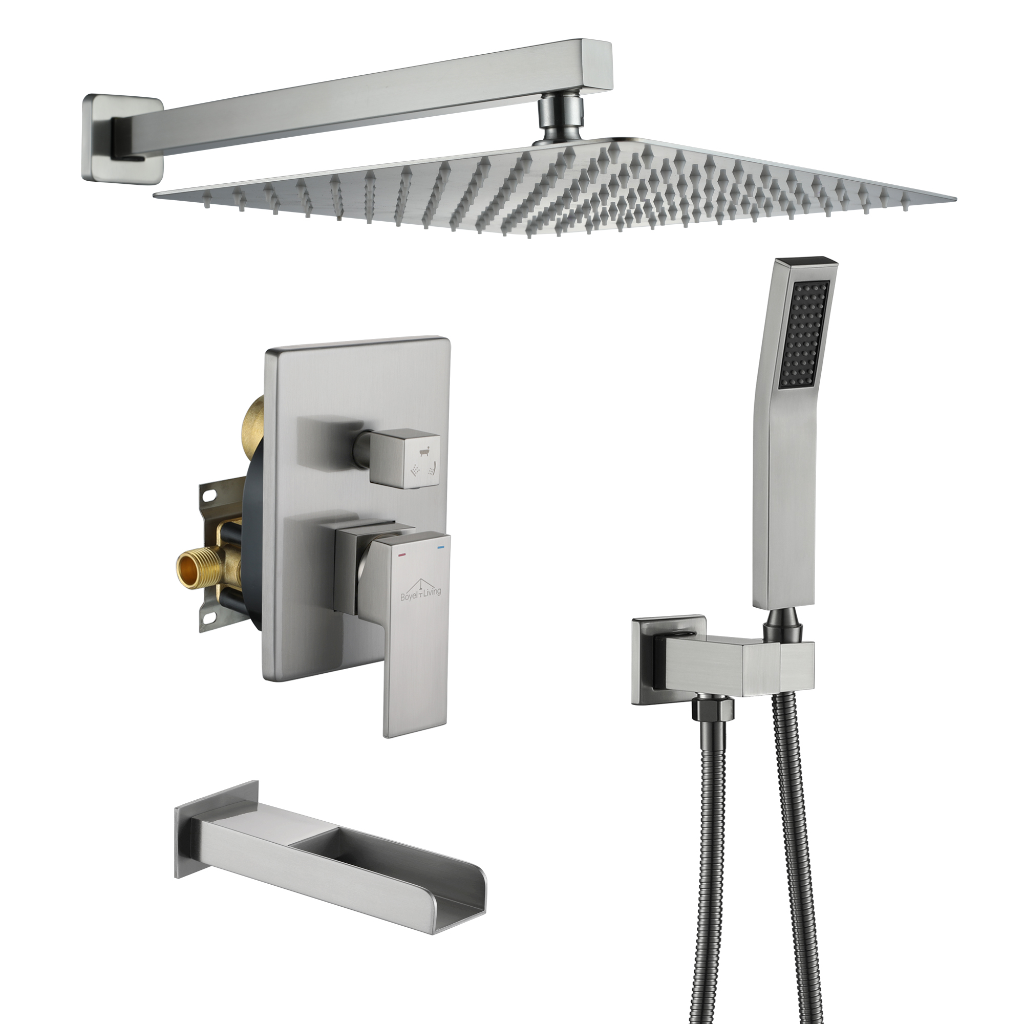 10-inch/12-inch Wall Mounted Rain Shower System with Handheld & Tub Filler