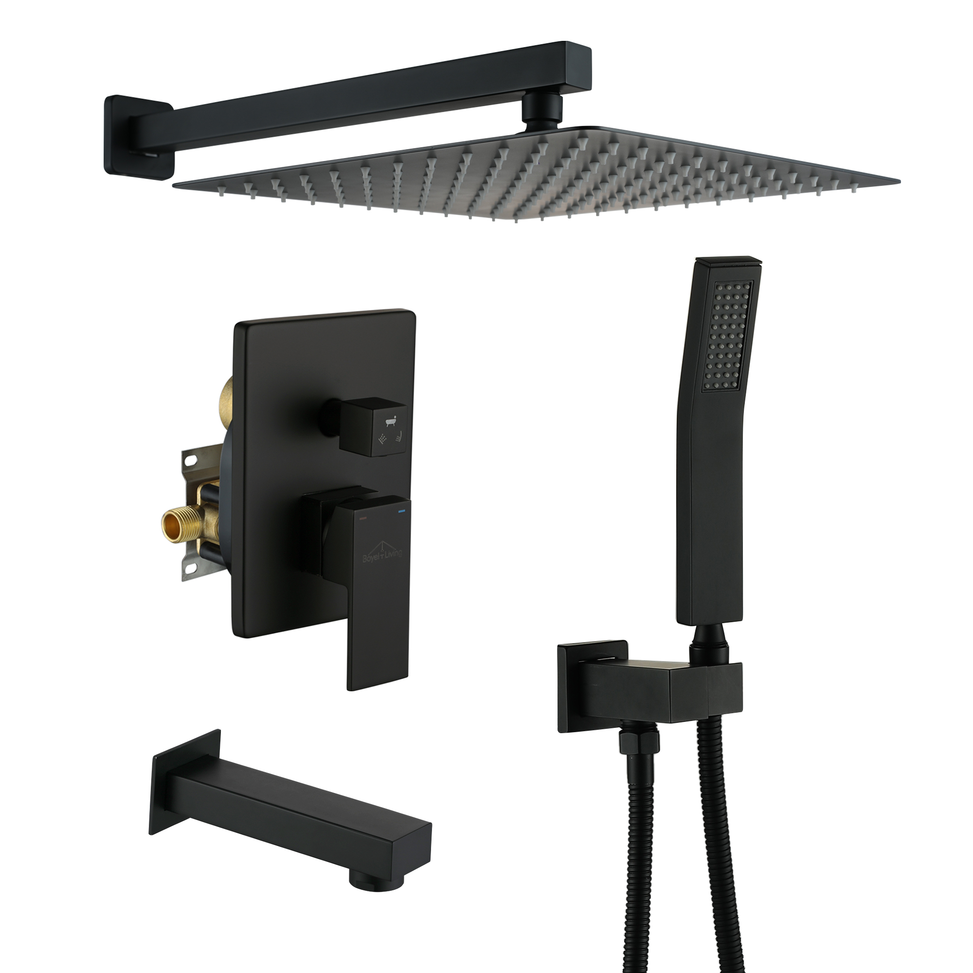 12-inch Wall Mounted 3-Function Shower System with Tub Spout