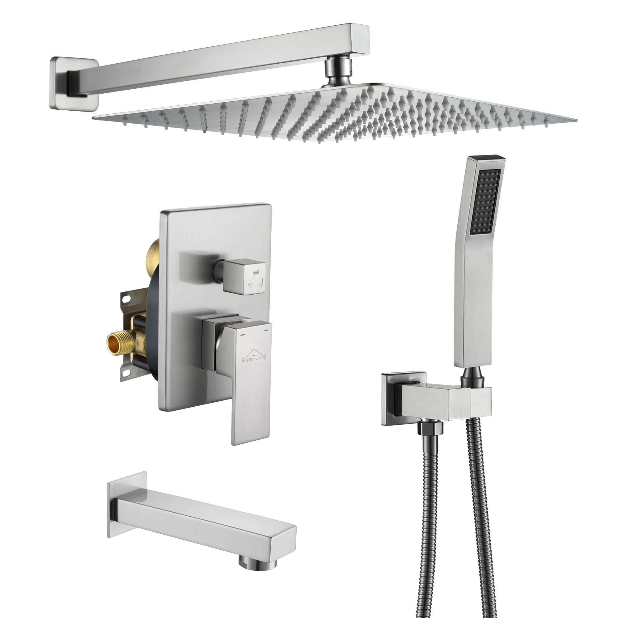 12-inch Wall Mounted 3-Function Shower System with Tub Spout