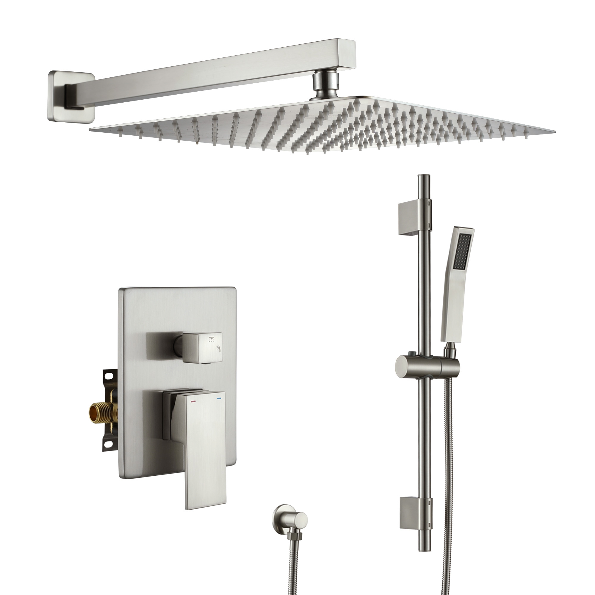 12" Wall Mount Pressure Balanced Shower System with Slide Bar