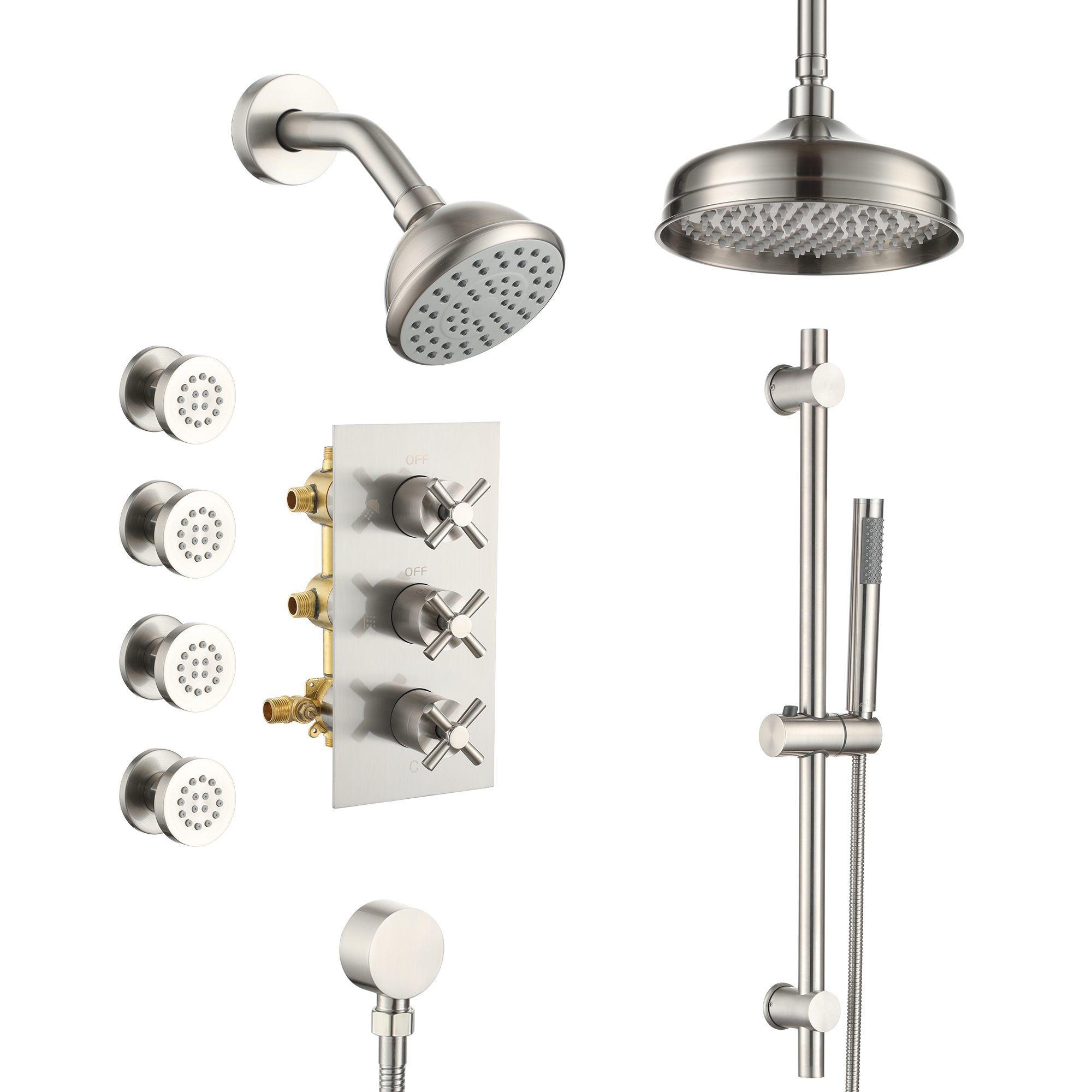 8-inch Dual Shower Head System with 4 Body Jets & Slide Bar
