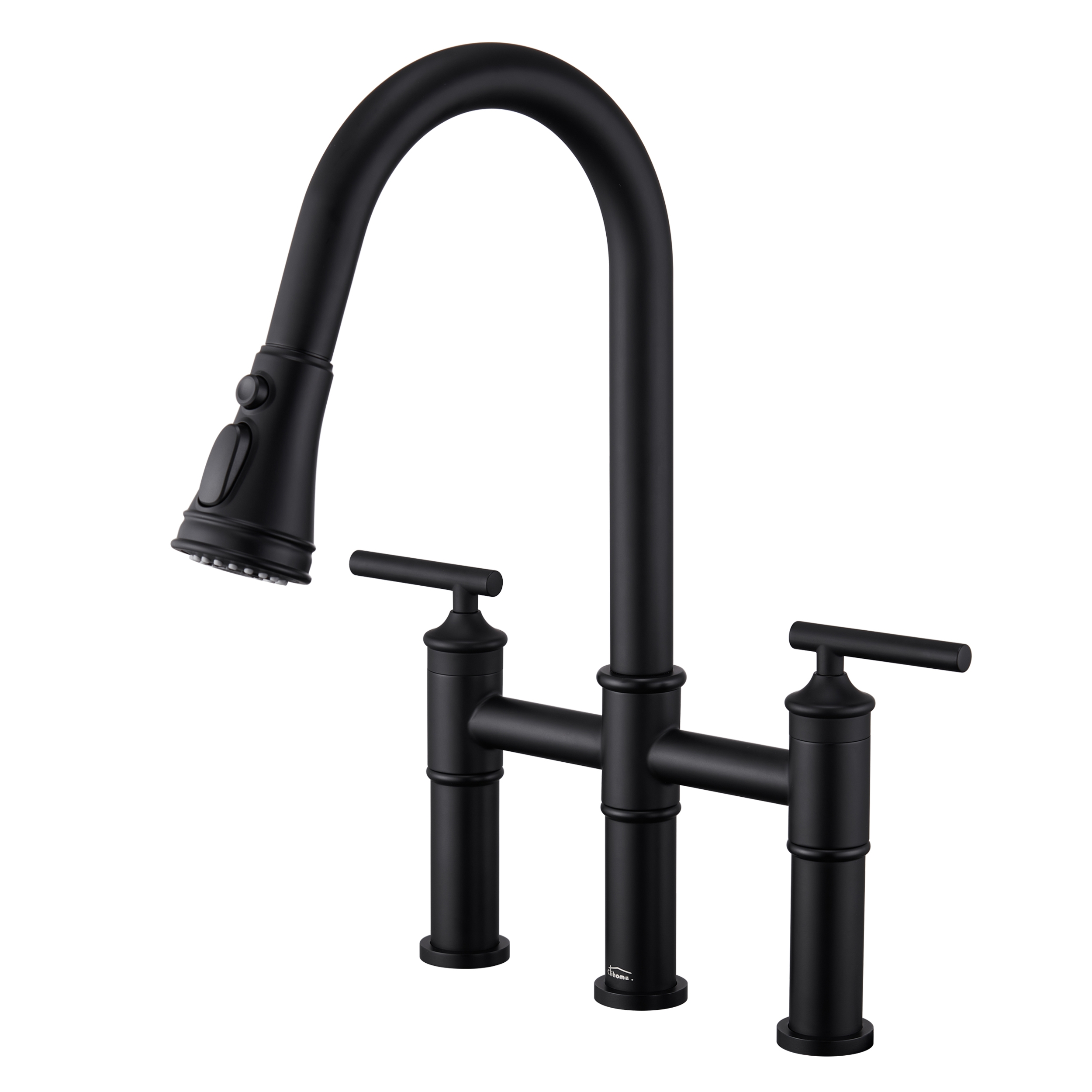 Bridge Style Pull-Down Kitchen Faucet with Double Handles & 3-Mode Spray