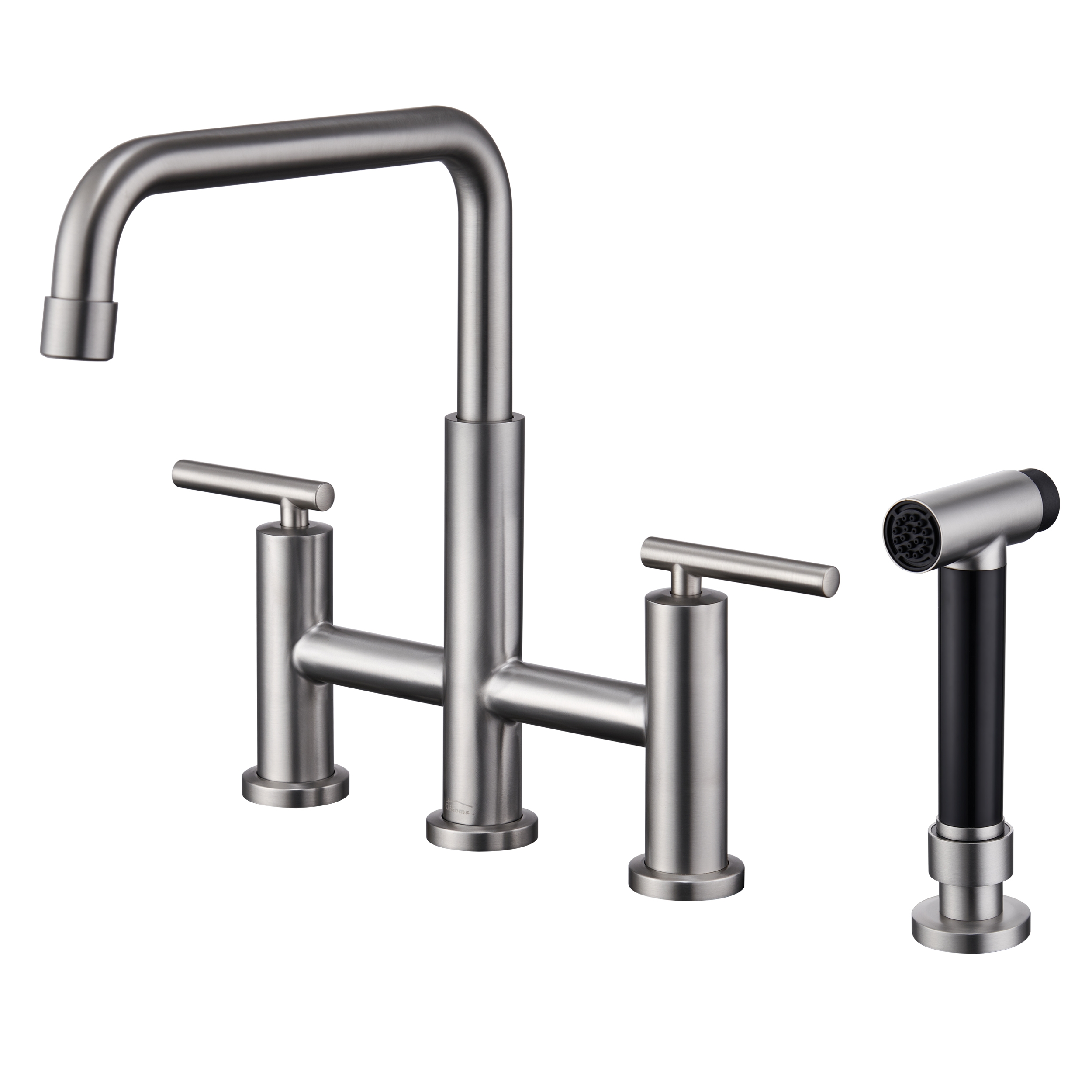 Pull-Down Bridge Kitchen Faucet with Double Handles & Bubbler Aerator