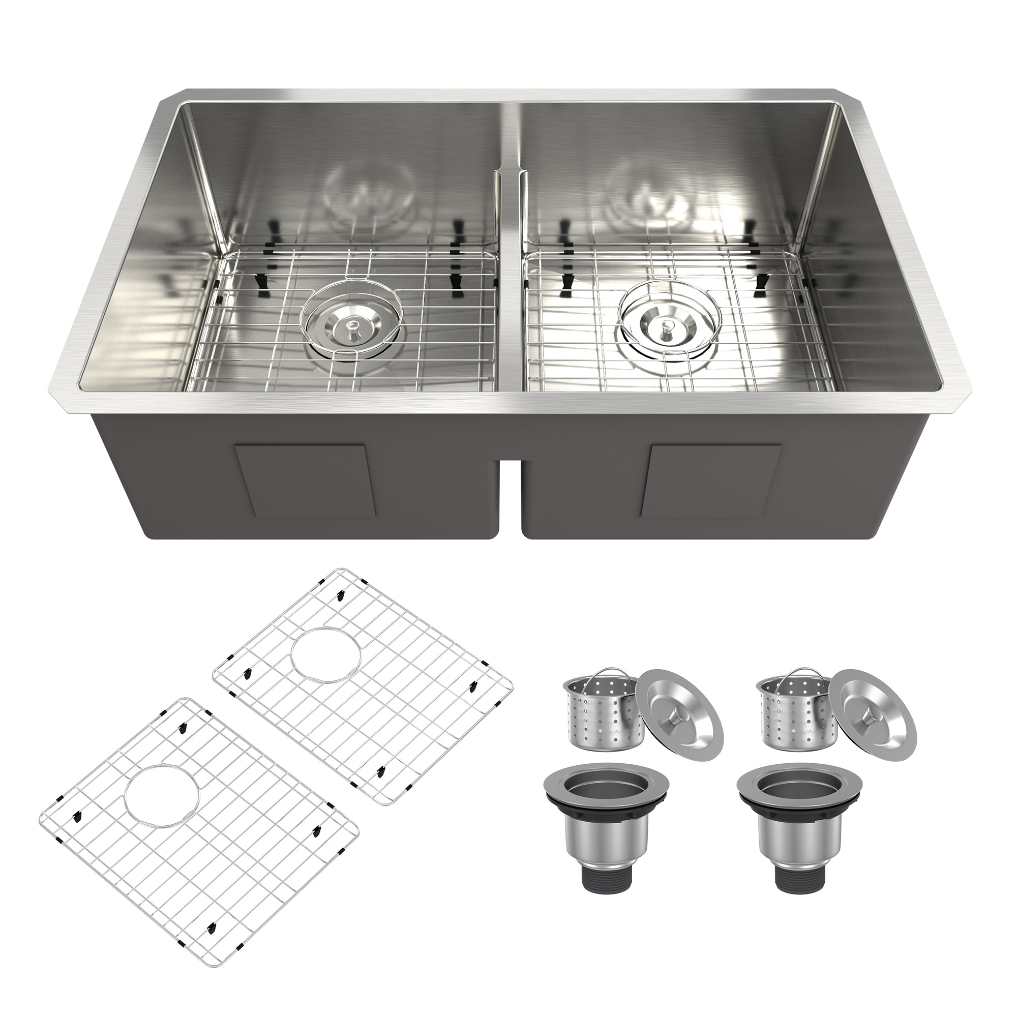 32 inch Undermount kitchen Sink Stainless Steel Sink 18 Gauge Double Bowl Kitchen Sinks Set