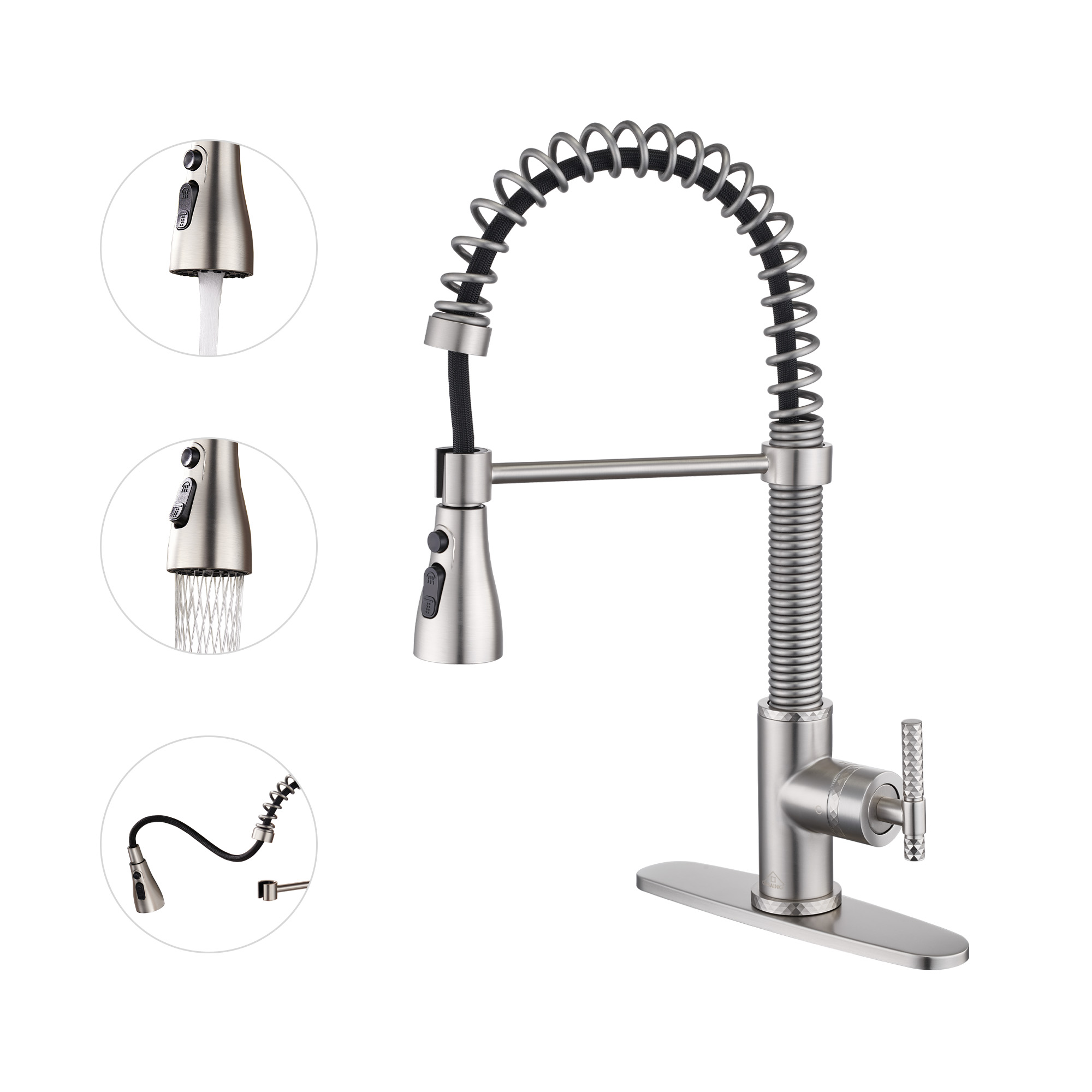  Pull-Down Sprayer Kitchen Faucet with 360° Swivel, Three Functions for Effortless Cooking and Cleaning