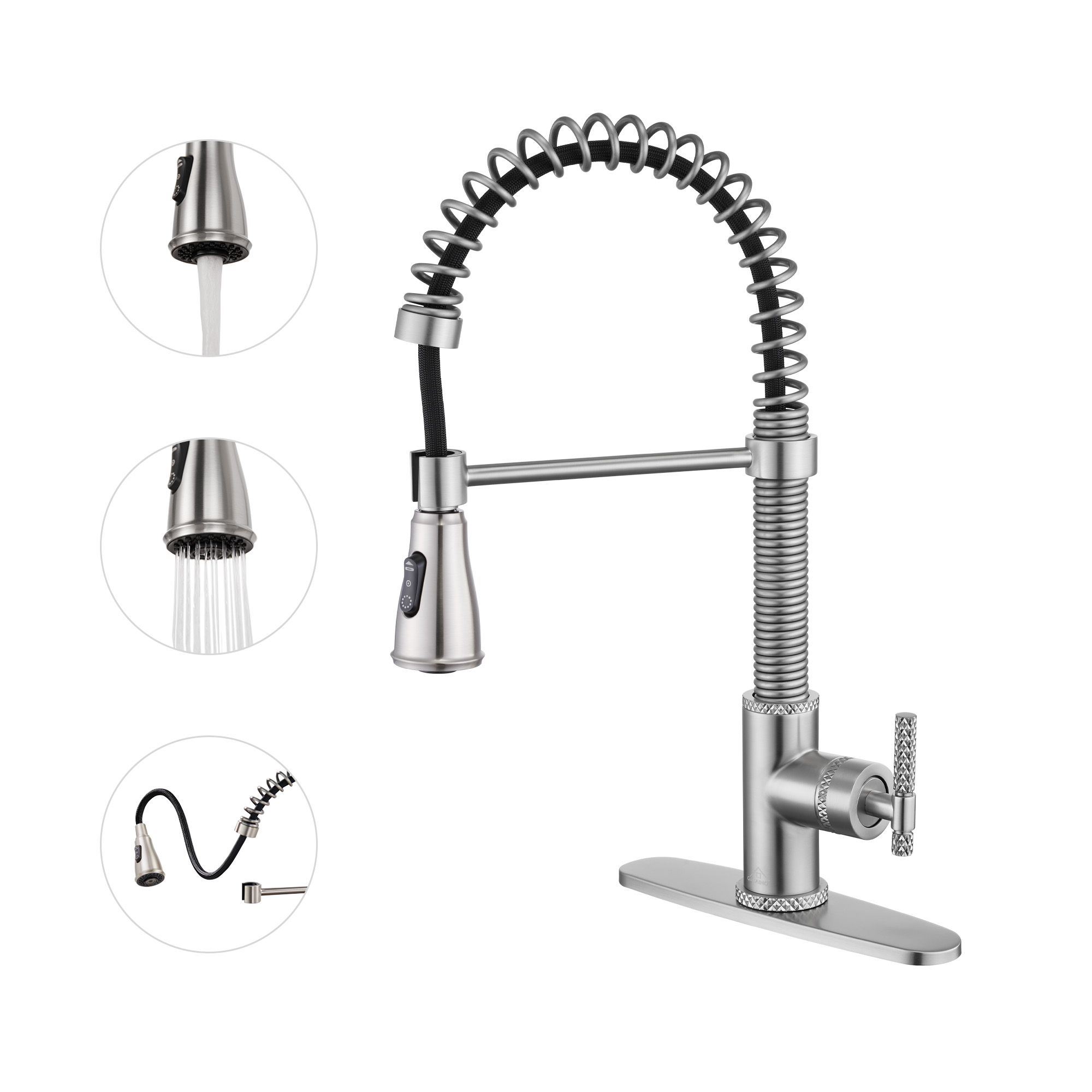 Pull-Down Sprayer Single Handle Kitchen Faucet 360° Swivel, Three Functions for Effortless Cooking and Cleaning