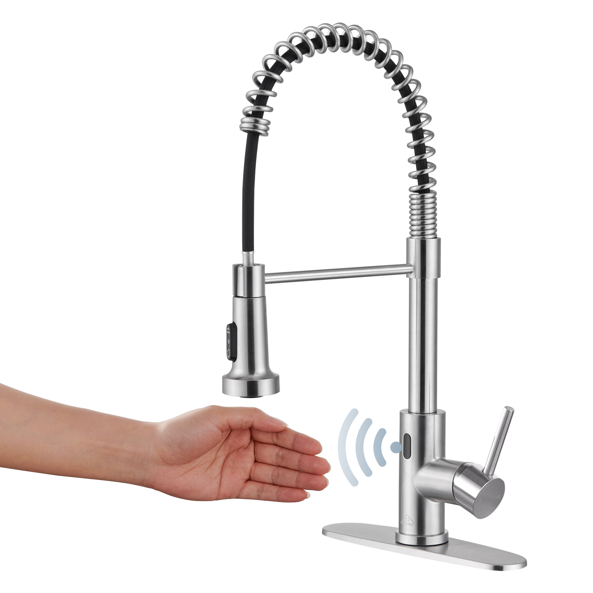 3-Mode Single Handle Pull-Down Sprayer Kitchen Faucet with Touchless Sensor and Includes Deckplate