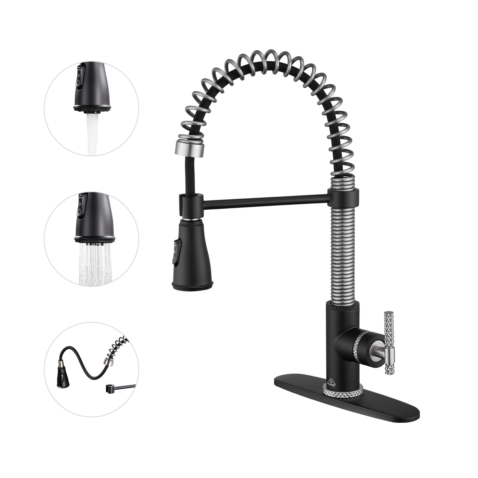 Pull-Down Sprayer Single Handle Kitchen Faucet 360° Swivel, Three Functions for Effortless Cooking and Cleaning