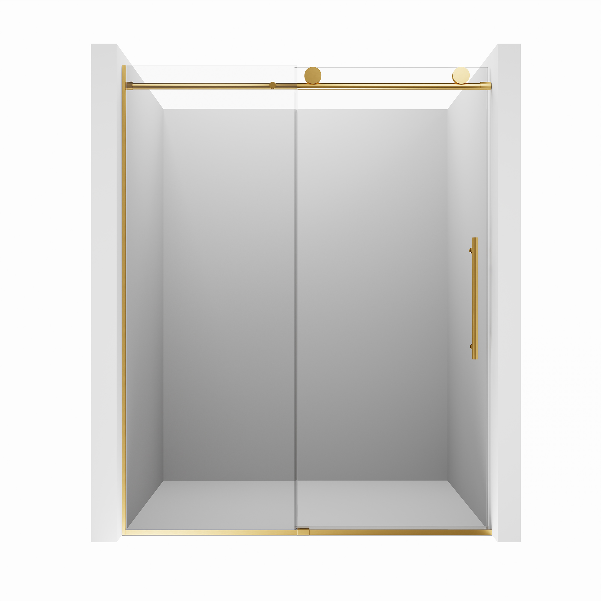 60"x76" Frameless Laminated Layer Glass Shower Door with Cushioned Single Slide Enclosure in Chrome/Brushed Gold