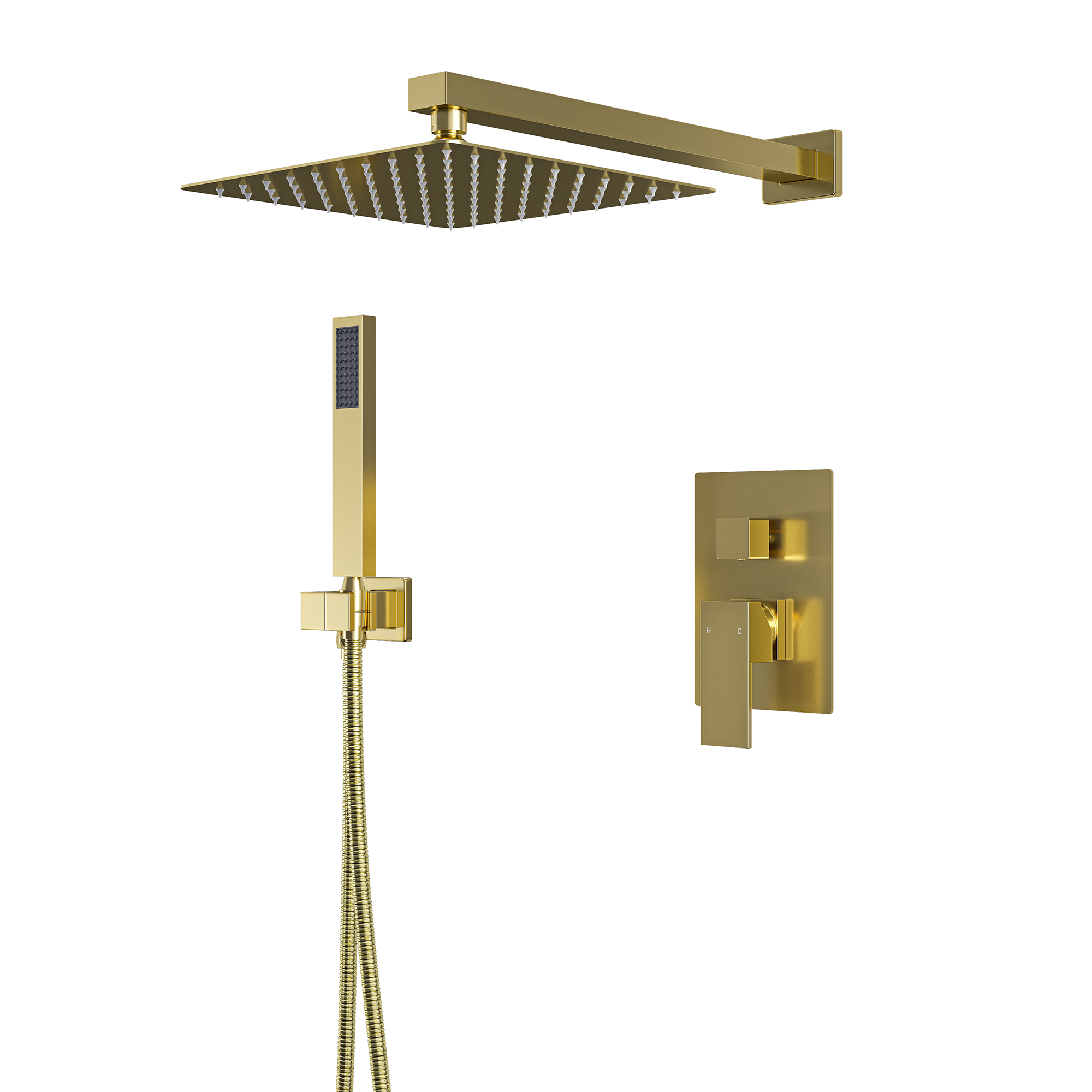 10" Square Brass Shower System with Handheld Shower and Pressure Balance Valve