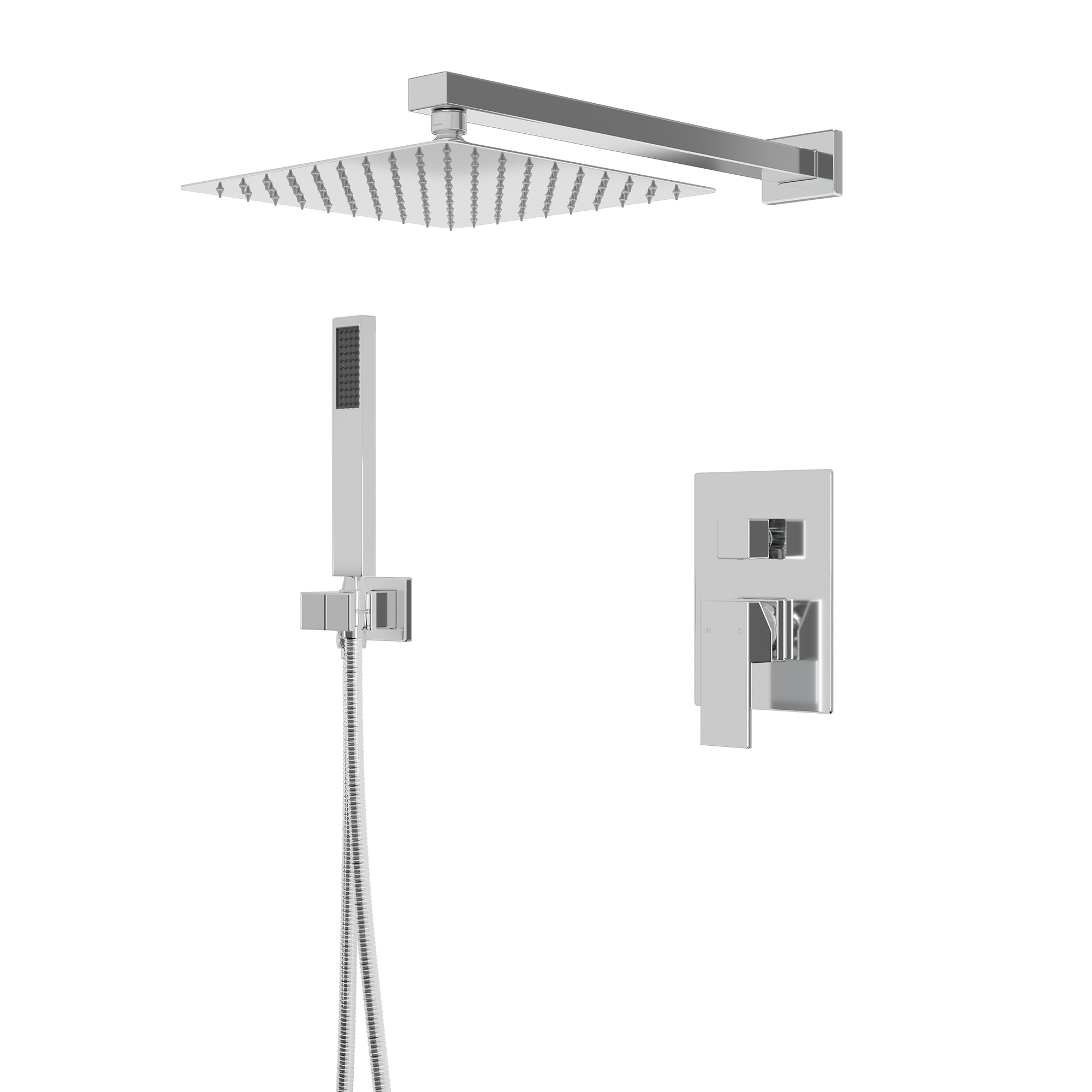 10" Square Brass Shower System with Handheld Shower and Pressure Balance Valve