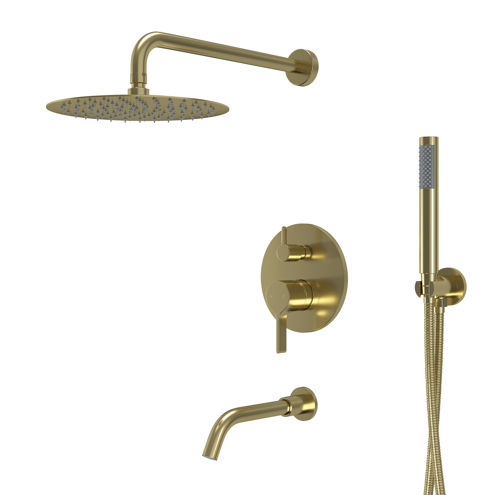 10" Three-Function Rain Shower System with Tub Spout and Valve Included
