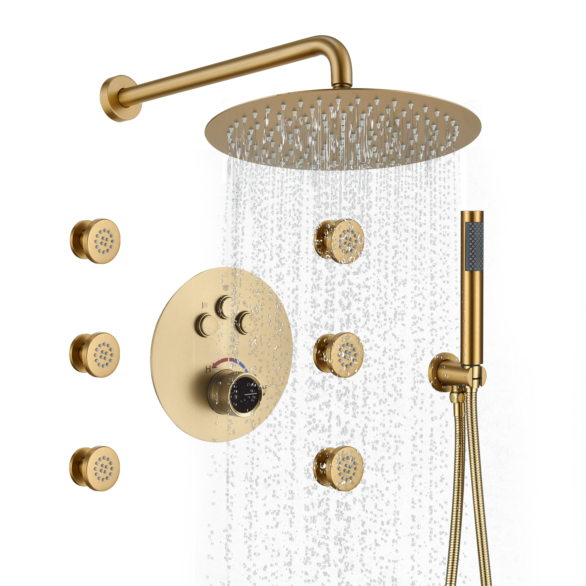 12" Round Rainfall Shower System with 6 Adjustable Body Jets