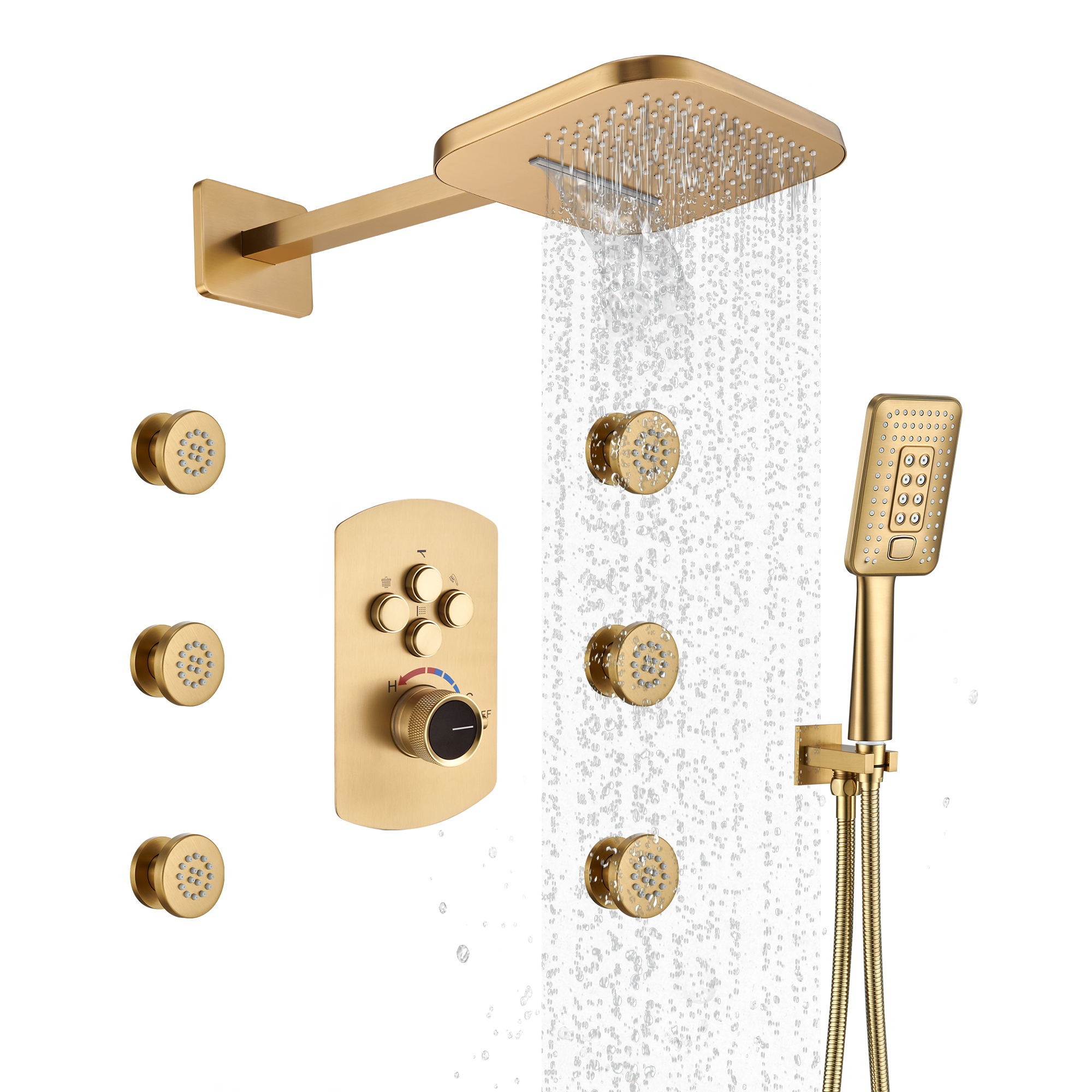 Luxurious Balancing Valve Shower System with 360° Body Jets and Water Bar Spray