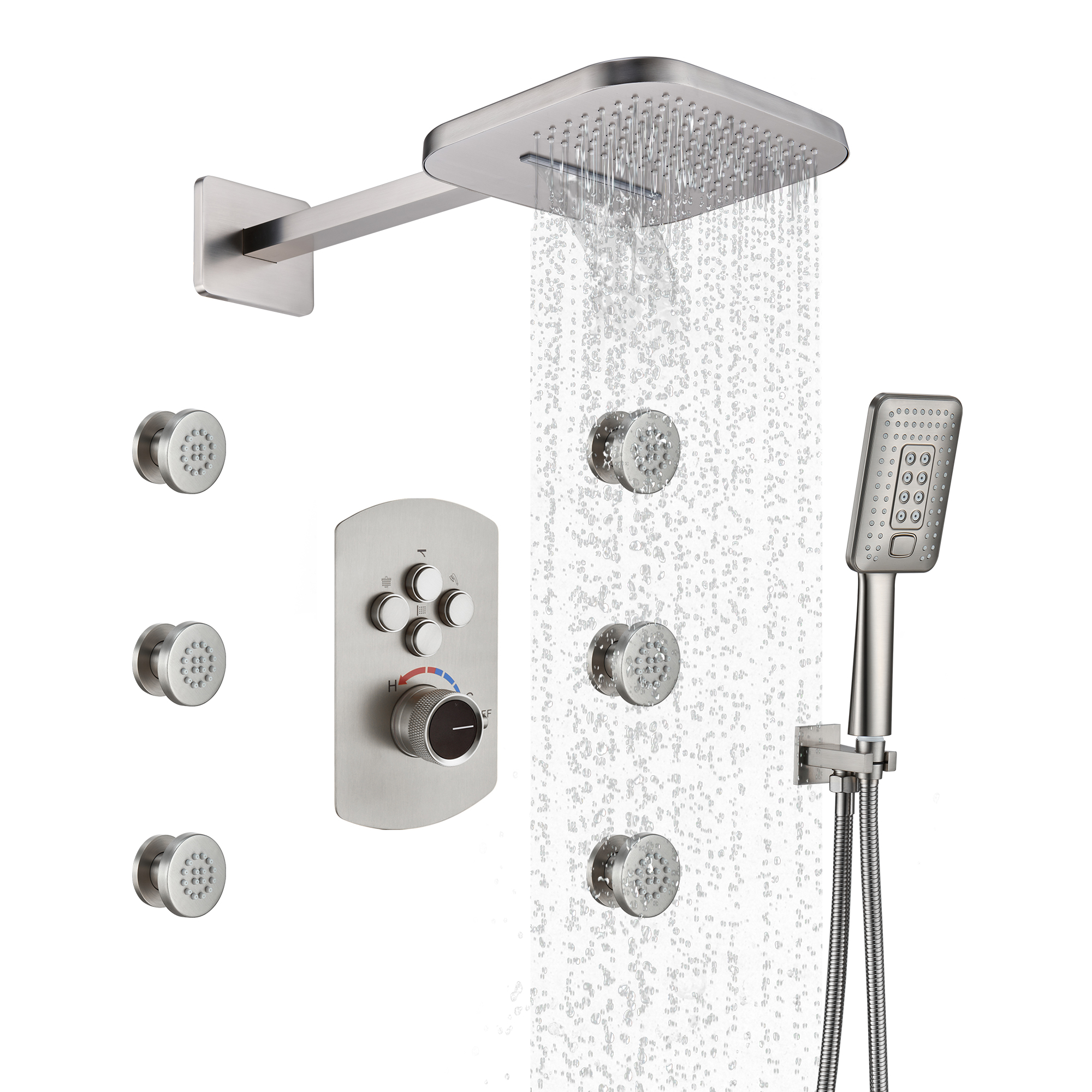 Luxurious Balancing Valve Shower System with 360° Body Jets and Water Bar Spray