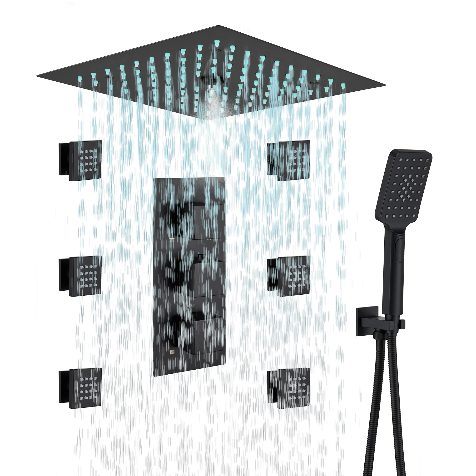 Thermostatic 4-Function LED Luxury Shower System with 12" Rainfall Showerhead