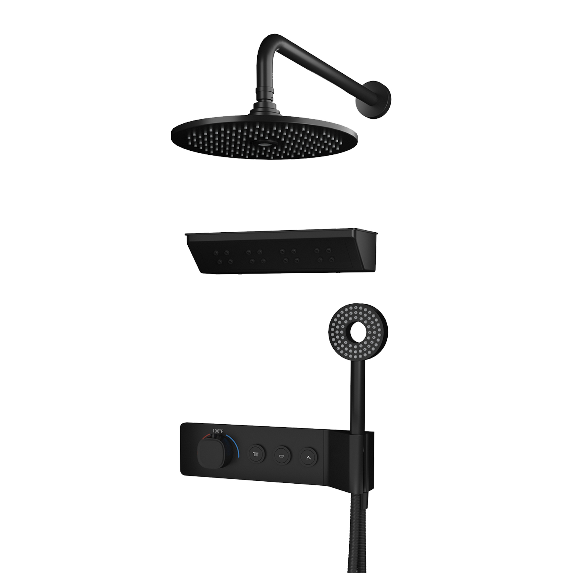 10-inch 3-Function Thermostatic Shower System with Neck Massage Jet
