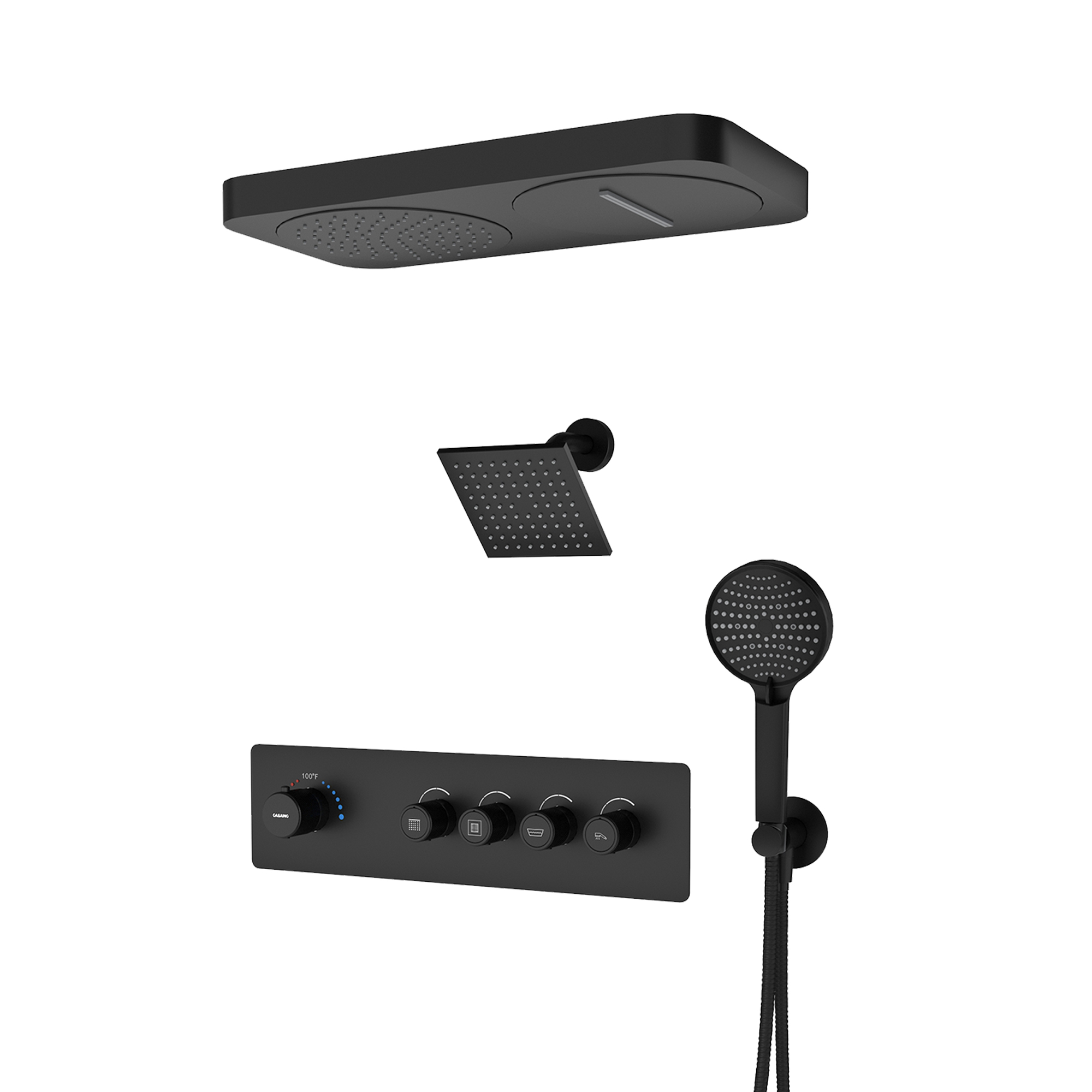 22.56" x 11.22" Flush-Mounted 4-Function Thermostatic Dual Shower Head System