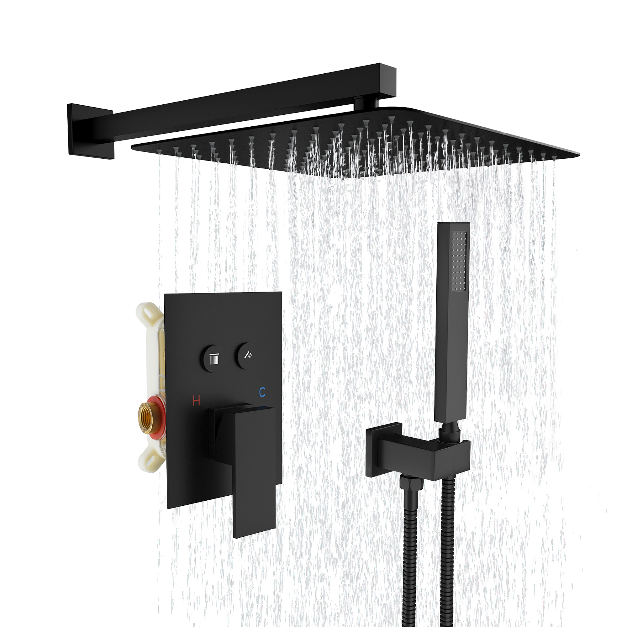 12-Inch Rainfall Shower System with Push Button Pressure Balanced Valve