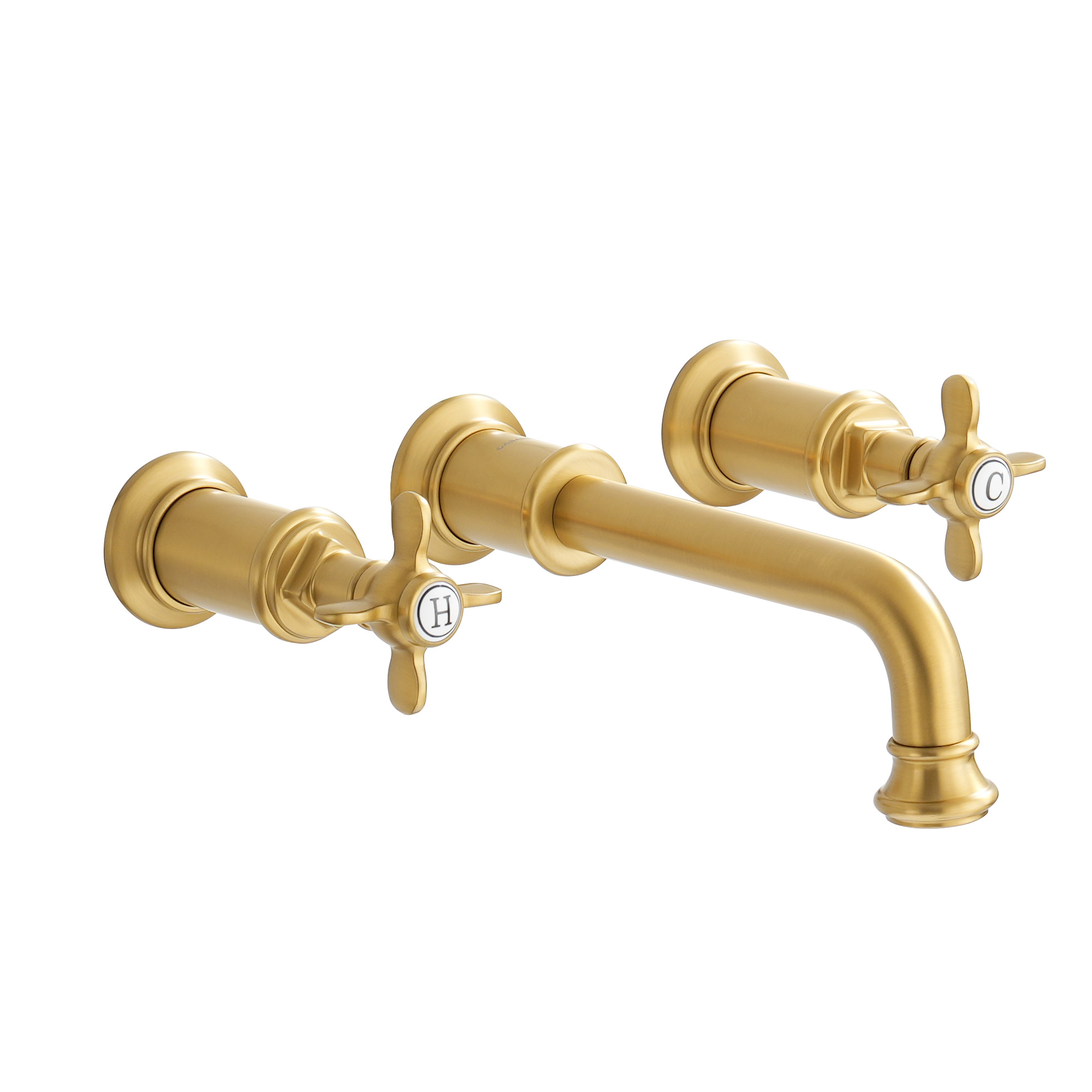 Cross Handles Brushed Gold Wall Mounted Bathroom Faucet – DANUBE