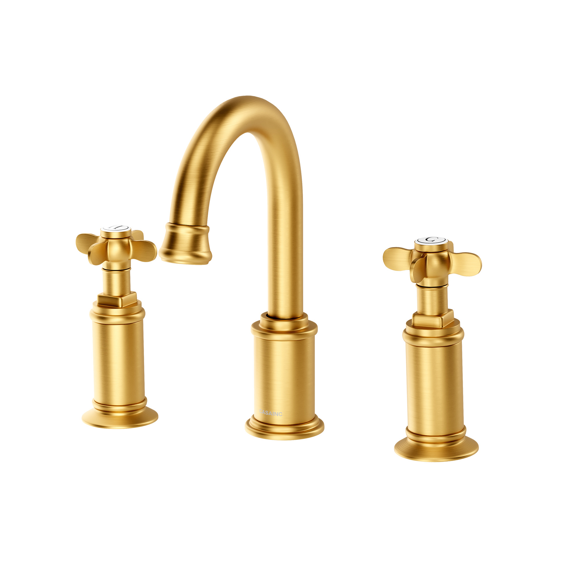 Cross Handles Brushed Gold Widespread Bathroom Faucet - DANUBE