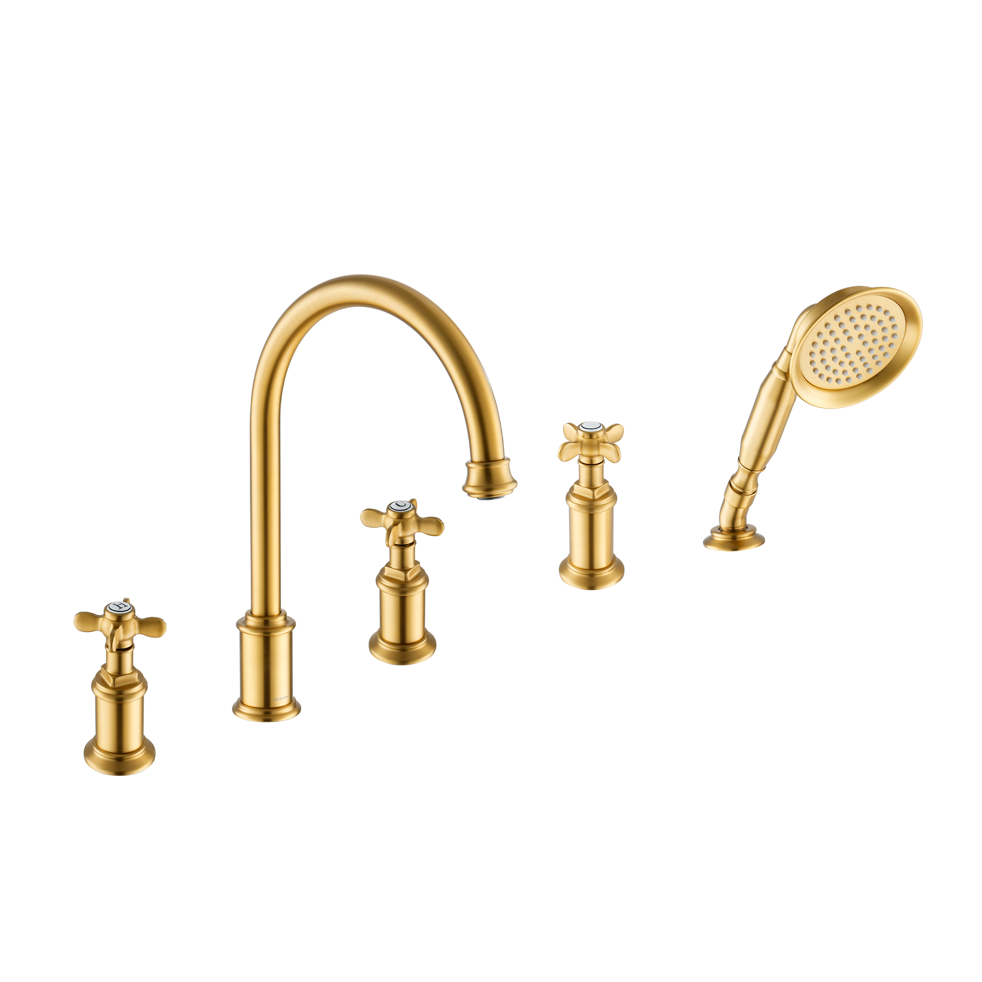 Brushed Gold 5-Hole Deck Roman Tub Faucet with Hand Shower - DANUBE