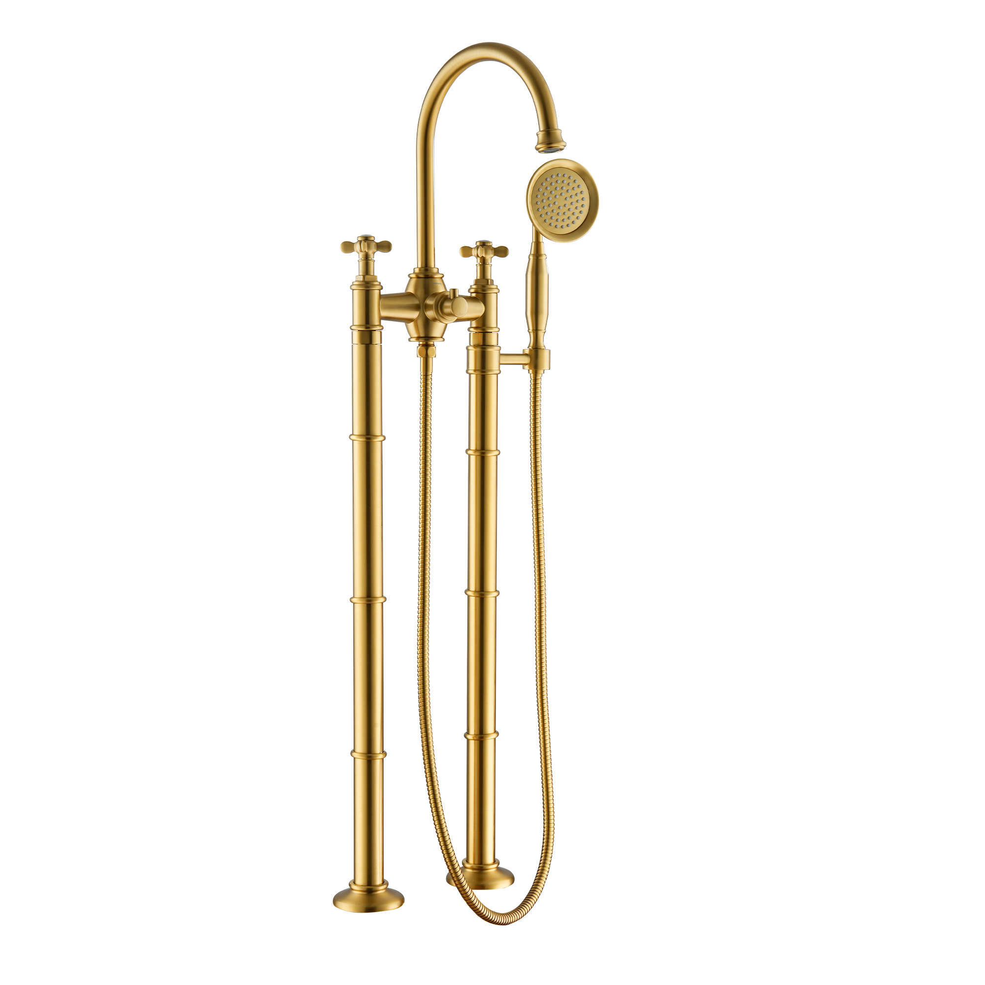 Brushed Gold Freestanding Bathtub Faucet with Hand Shower - DANUBE