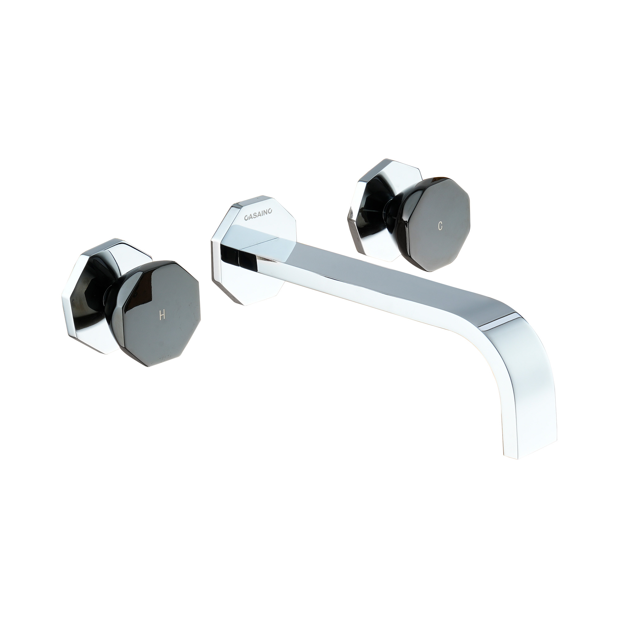 Chrome Wall-Mounted Bathroom Faucet with Black PVD Octagonal Handles - OCTAGON