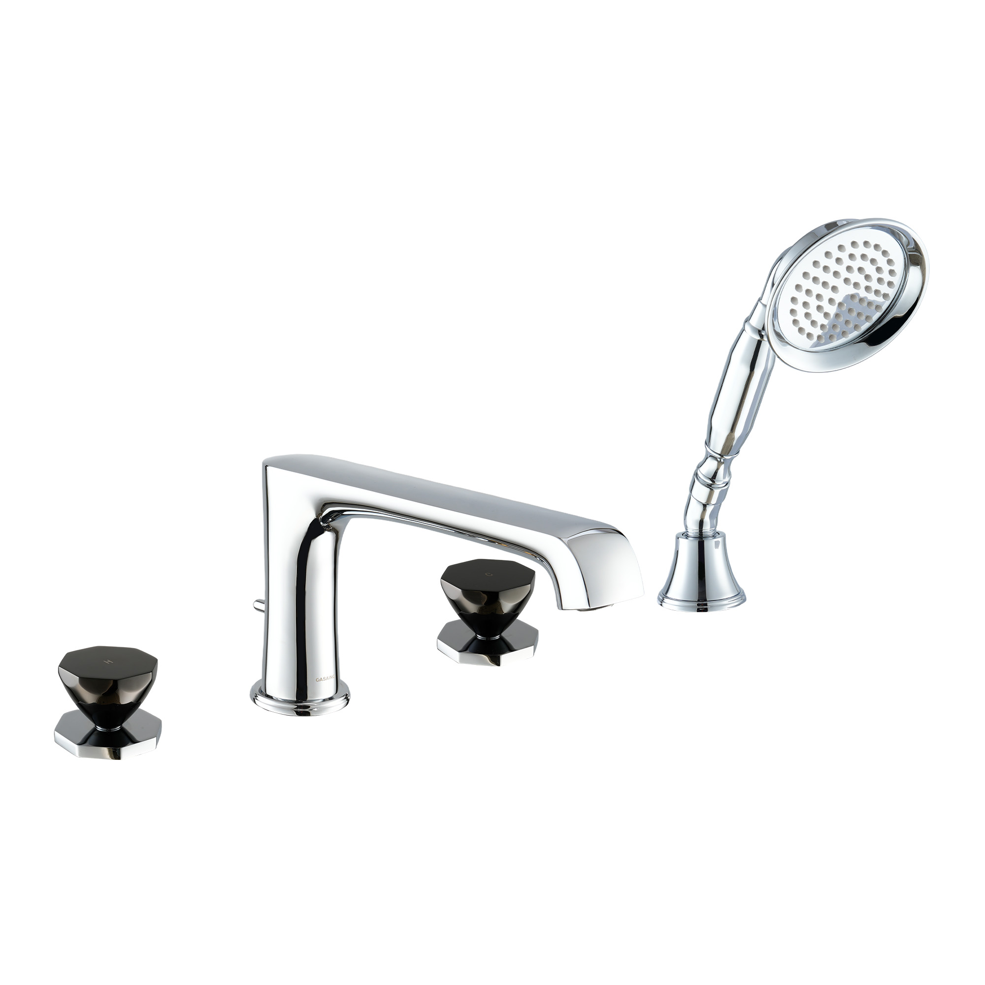 Chrome & Black PVD 4-Hole Roman Tub Faucet with Hand Shower - OCTAGON