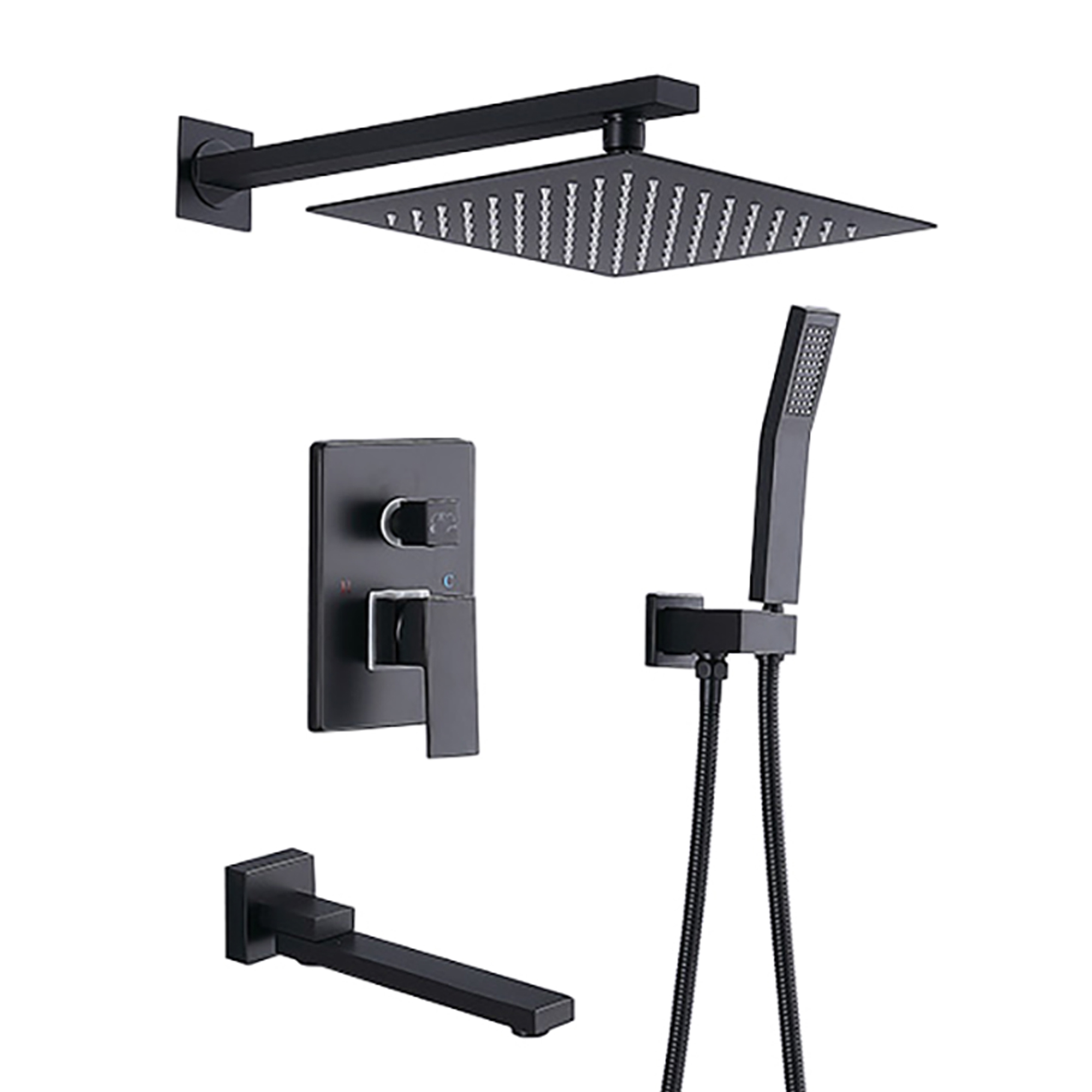 10-inch Wall-Mount Matte Black Shower System with Tub Filler