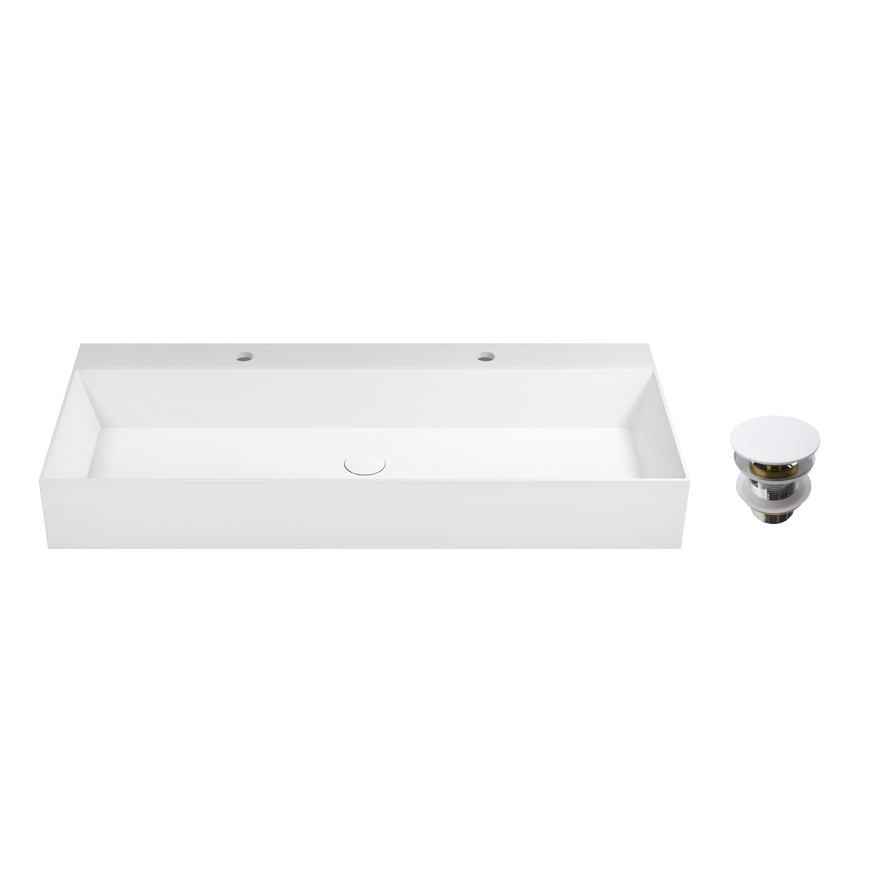 48" Wall Mounted Solid Surface Sink with 2 Faucet Holes