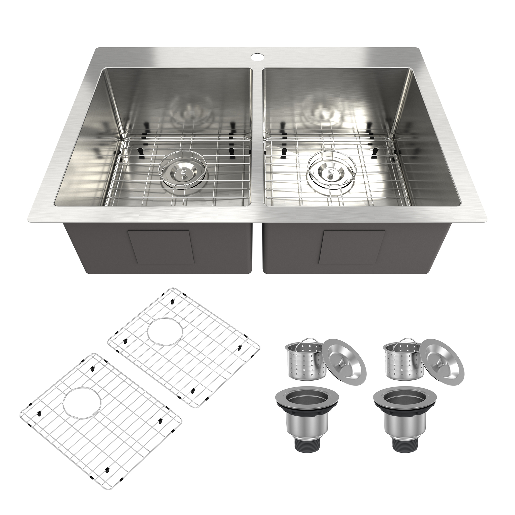 33 Inch Stainless Steel Topmount Kitchen Sink Drop In Workstation Brushed Kitchen Sink 18 Gauge 10 Inch Deep Single Bowl Kitchen Sink with Drainer and Drain Rack