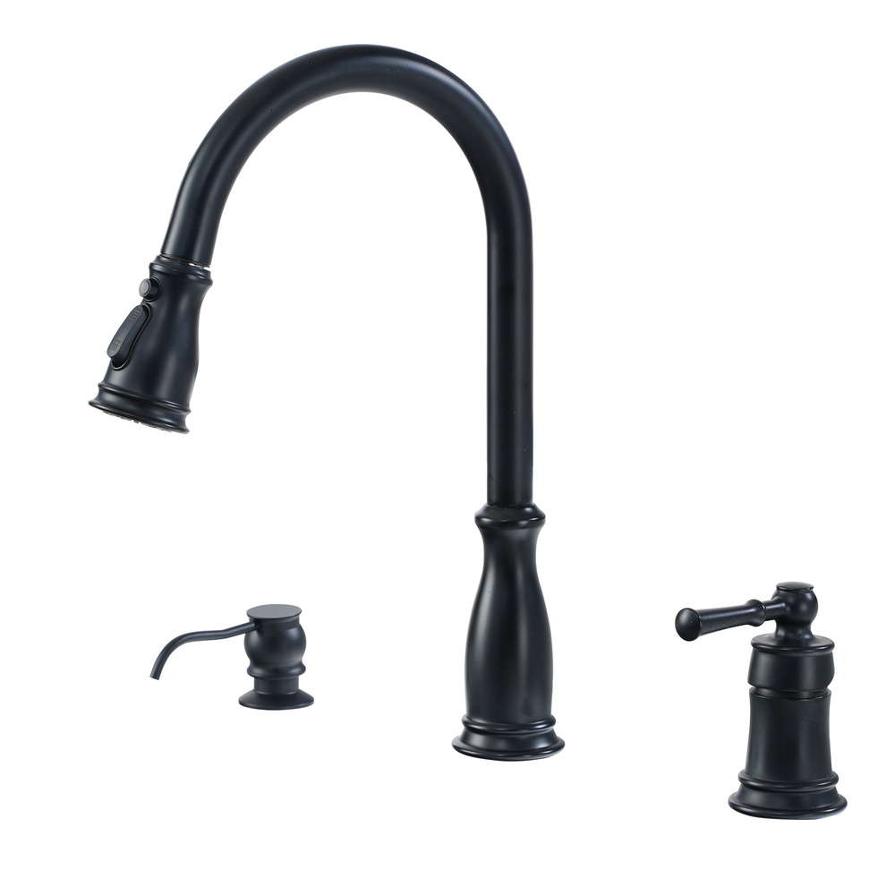 3-Hole Widespread Single-Handle Kitchen Faucet with 360° Swivel and 3-Function Spray