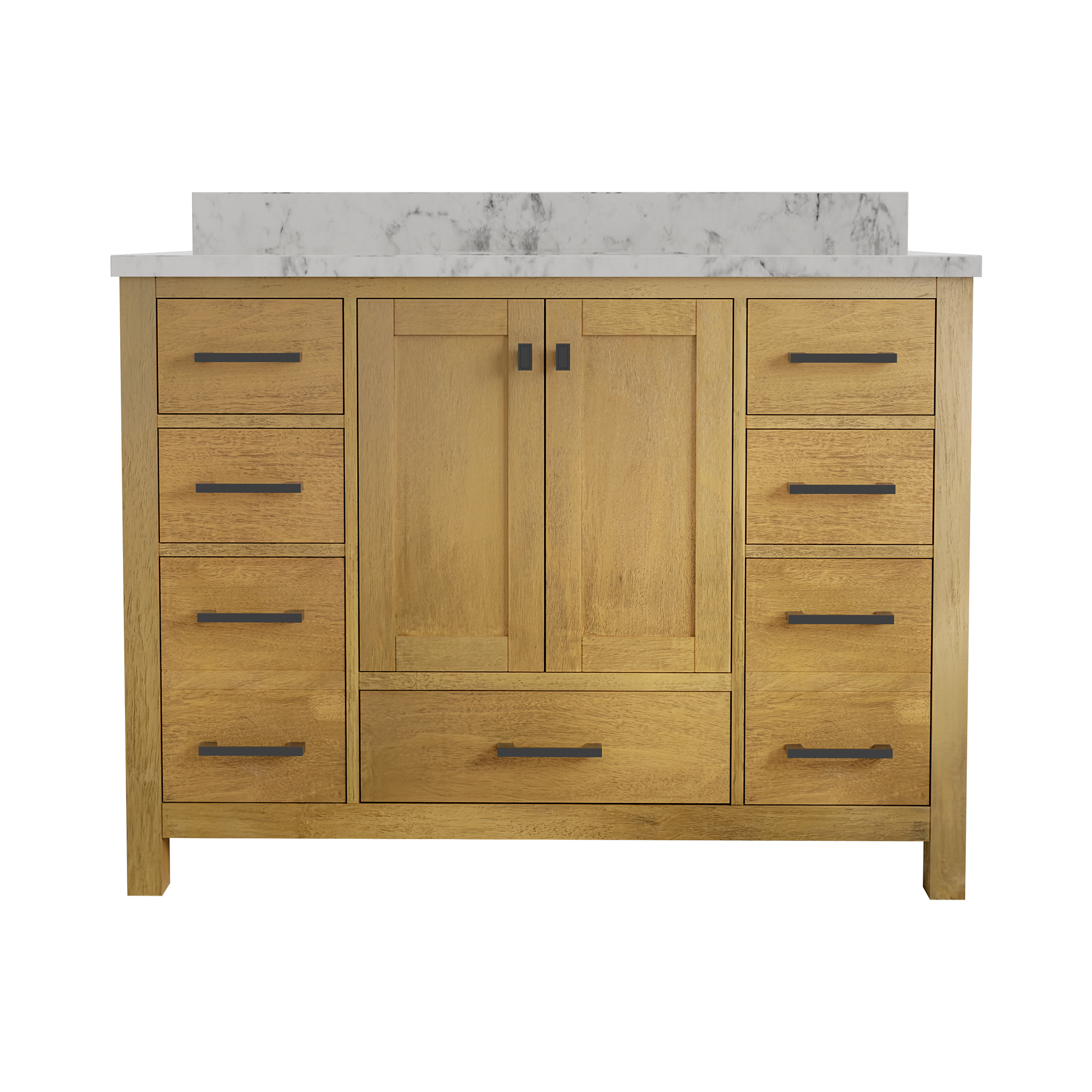 36"/48"/60" Solid Wood Bathroom Vanity with Italian Carrara White Marble Countertop and Ceramic Basin in Almond Toffee