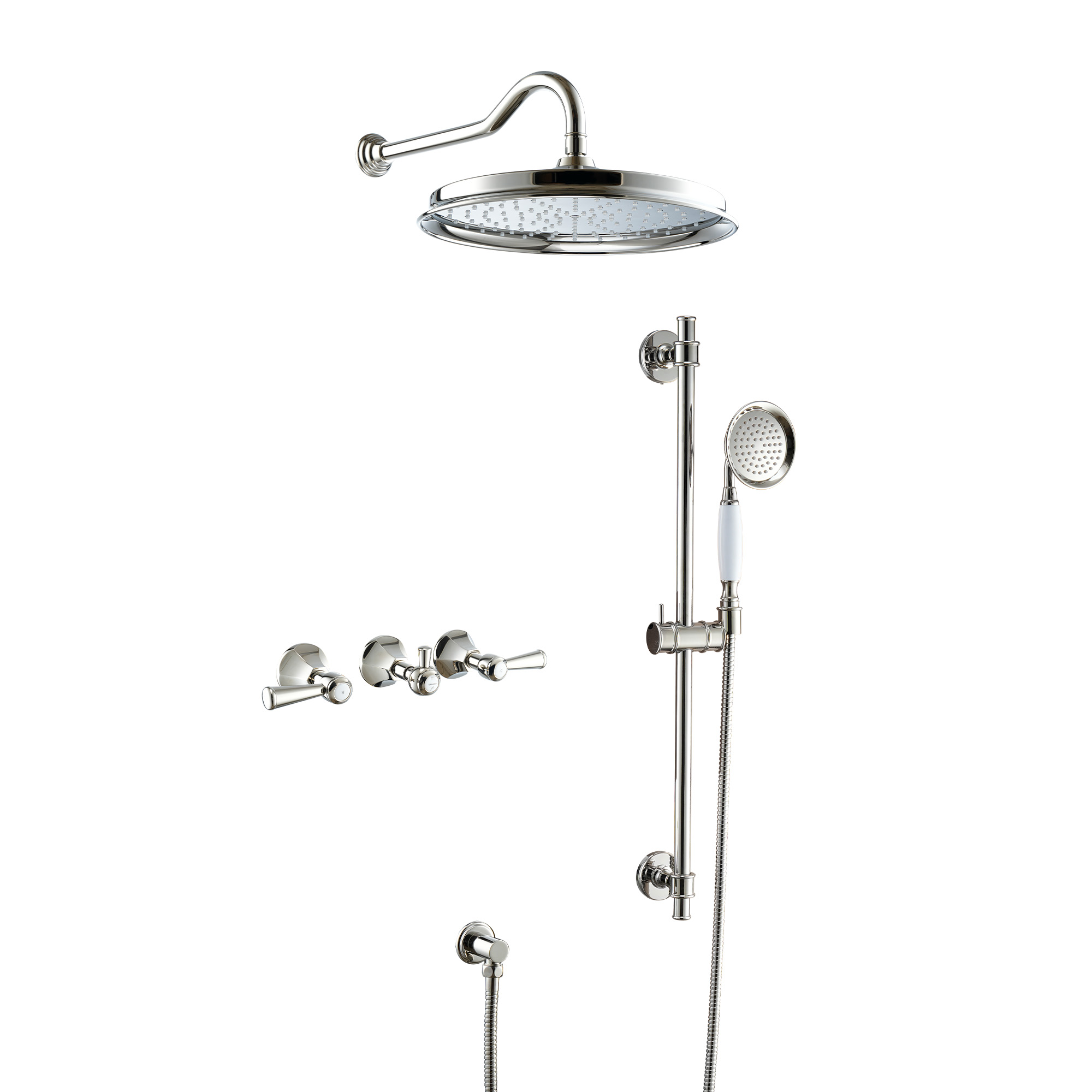 Polished Nickel 2-Function Wall Mounted Shower System with Hand Shower - HEXAGON