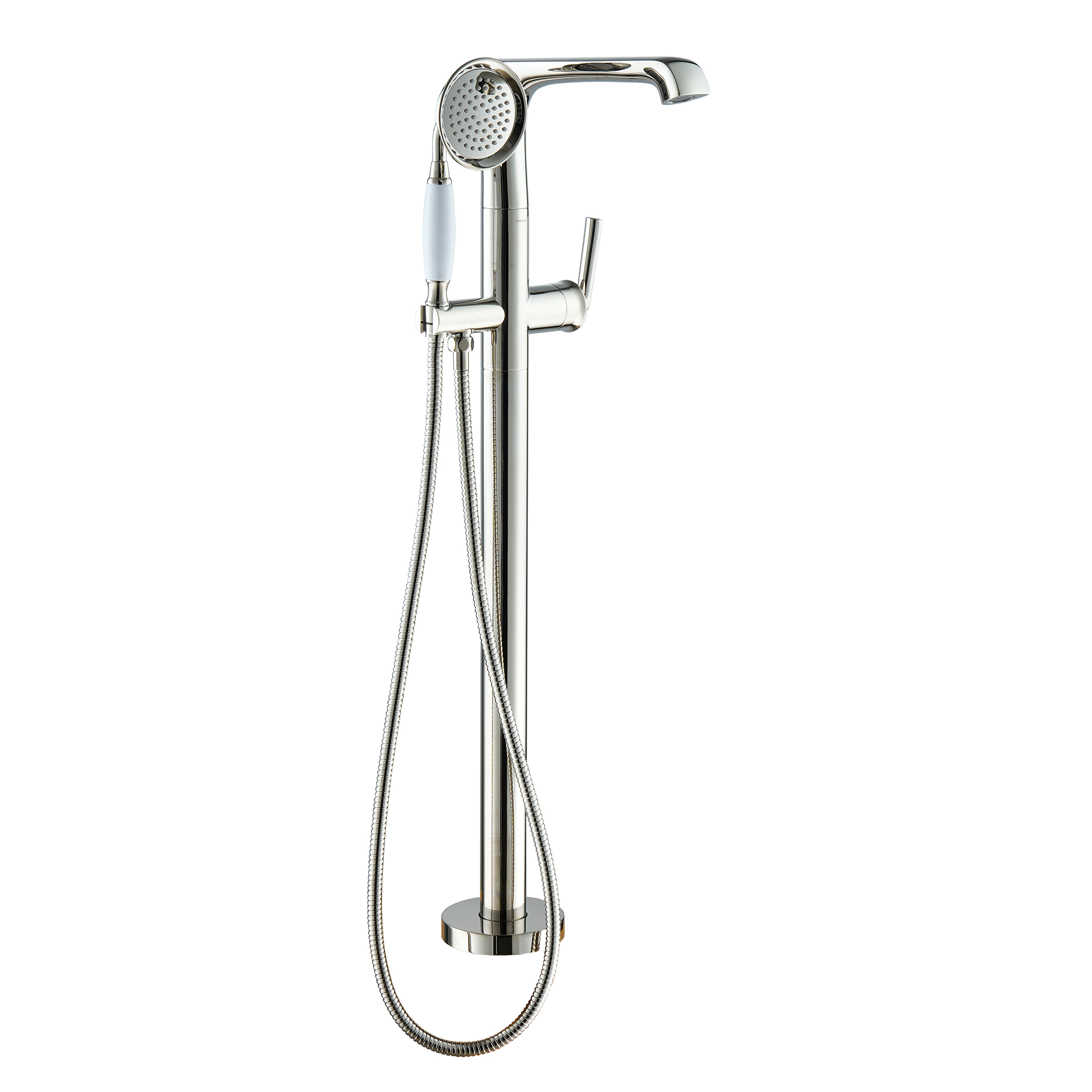 Polished Nickel Freestanding Floor Mount Bathtub Faucet with Hand Shower - HEXAGON
