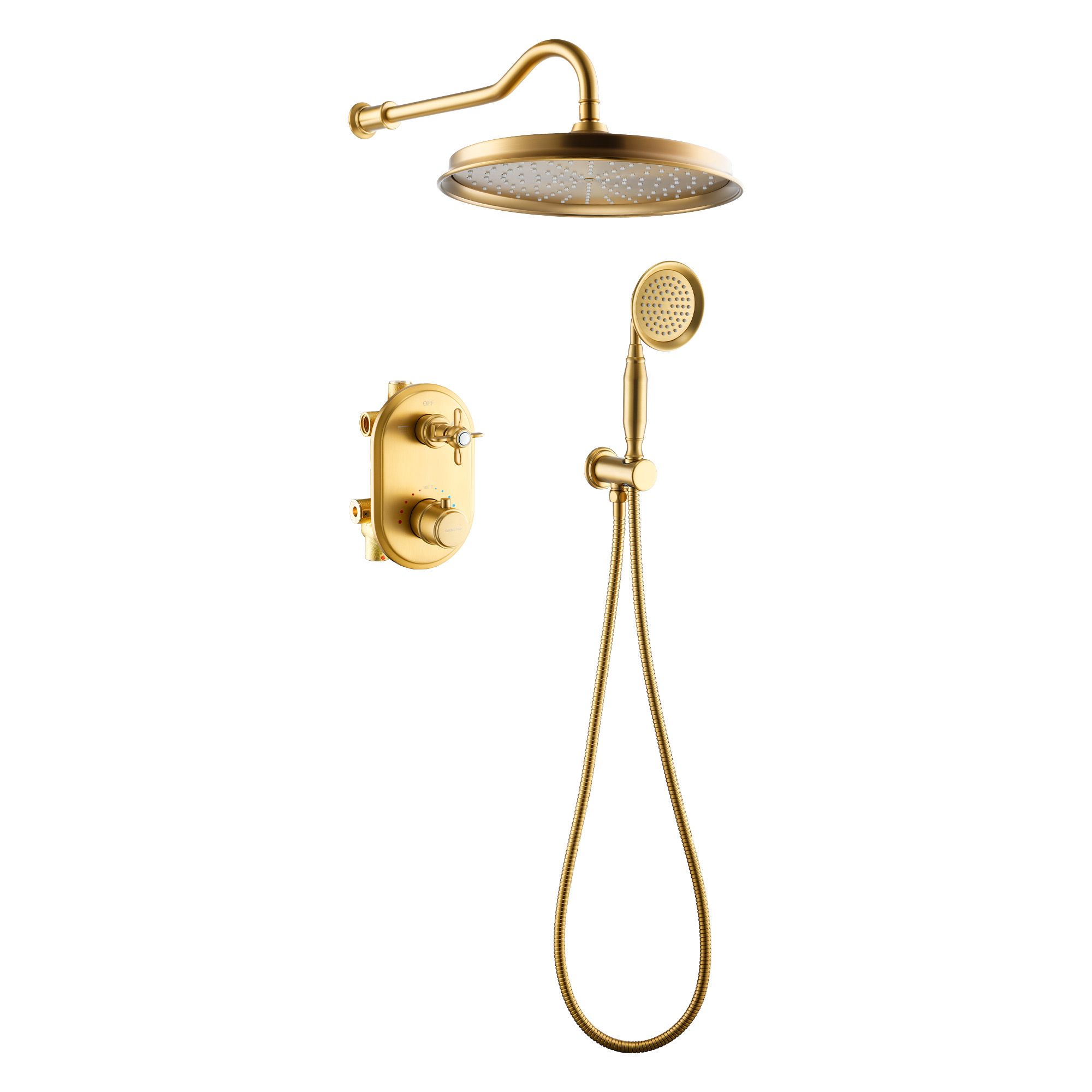 Brushed Gold Thermostatic Shower System with Handheld - DANUBE