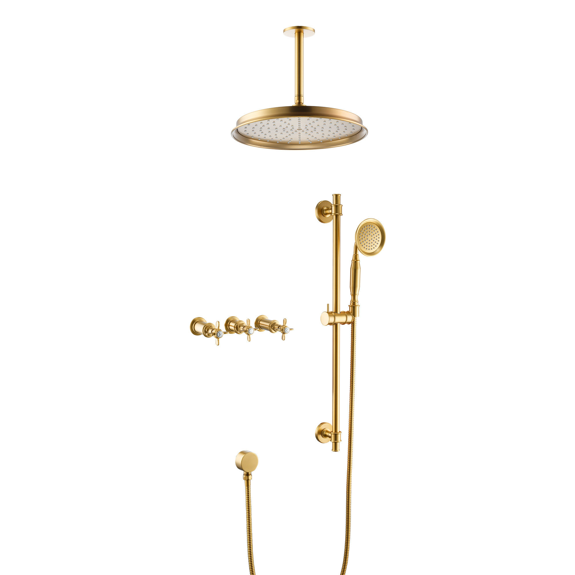 Brushed Gold Manual Shower System with Classic Controls - DANUBE