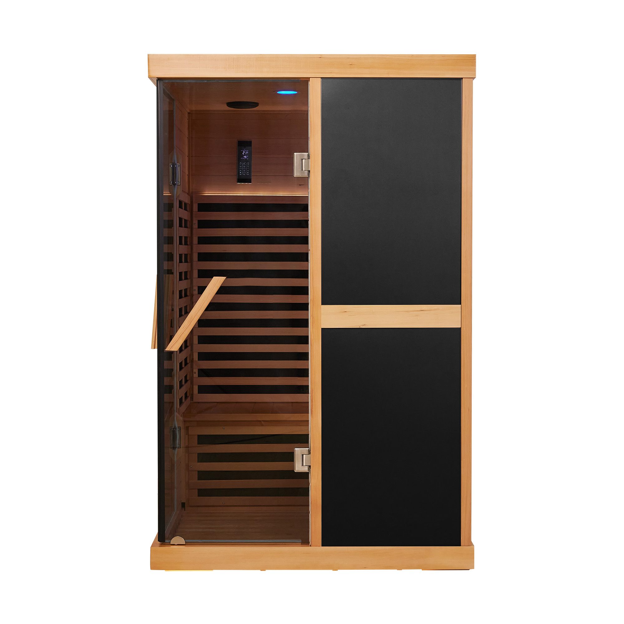 Hemlock Wood Double Person V-Shaped Infrared Sauna with Dual Glass Doors