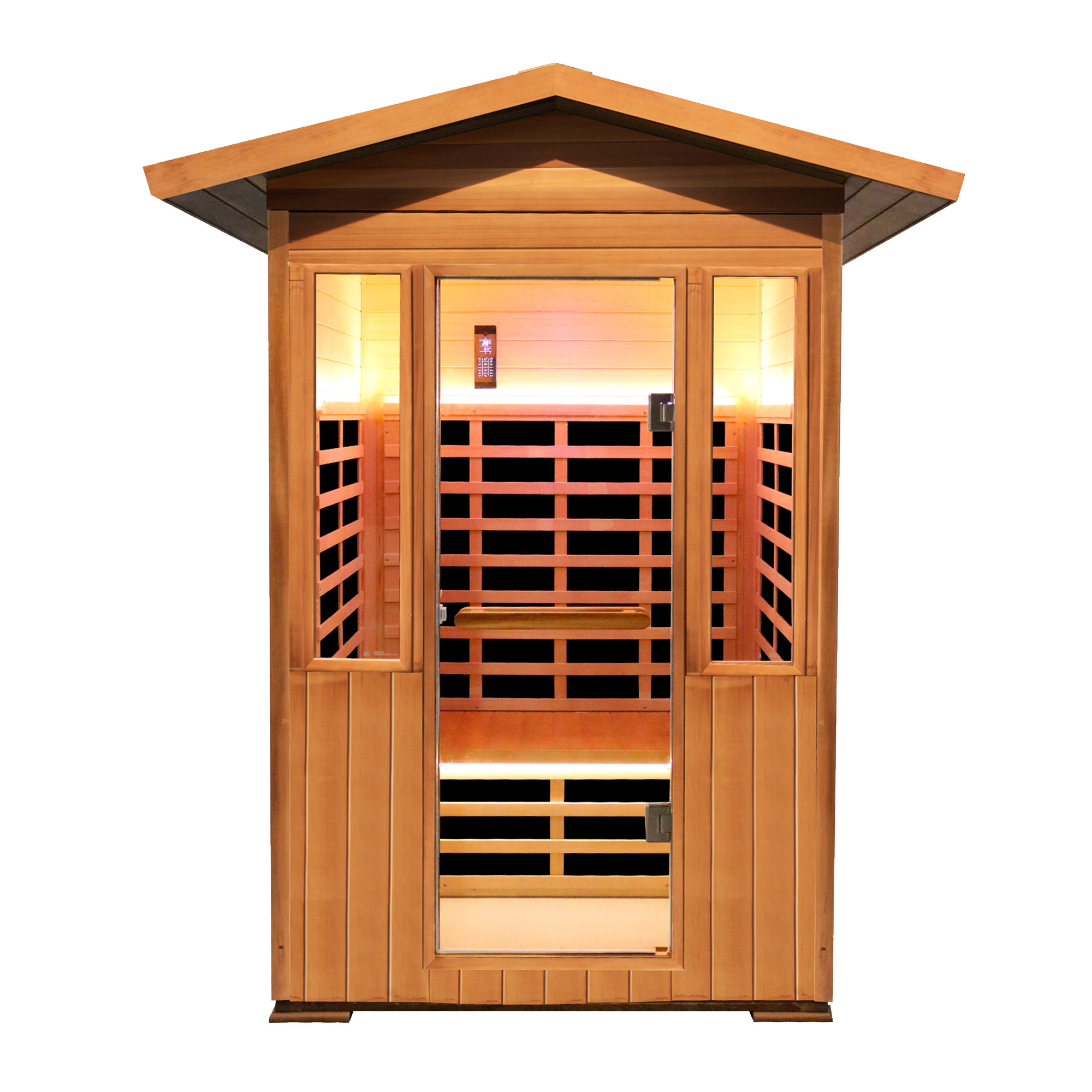 Peak Roof Outdoor Red Cedar Infrared Sauna with Bluetooth & Lighting