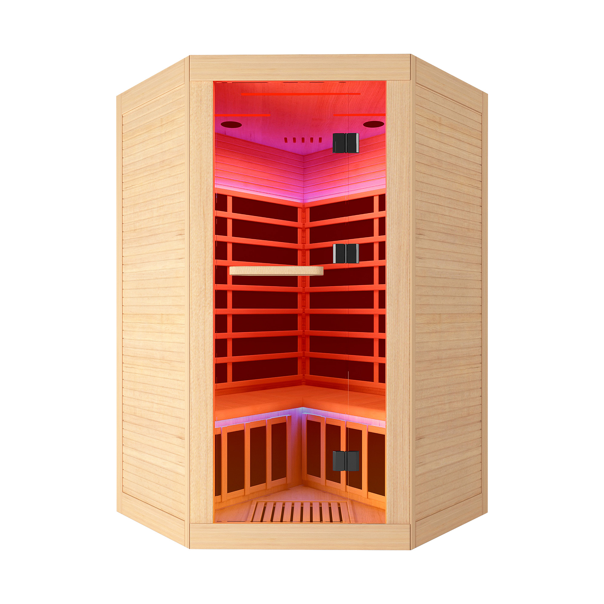 Canadian Hemlock 2-Person Infrared Corner Sauna with Chromotherapy & Bluetooth
